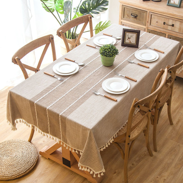 Joyfinity Tablecloth with Tassels, Rectangle Cotton and Linen Table Protector Cover for Table Decoration