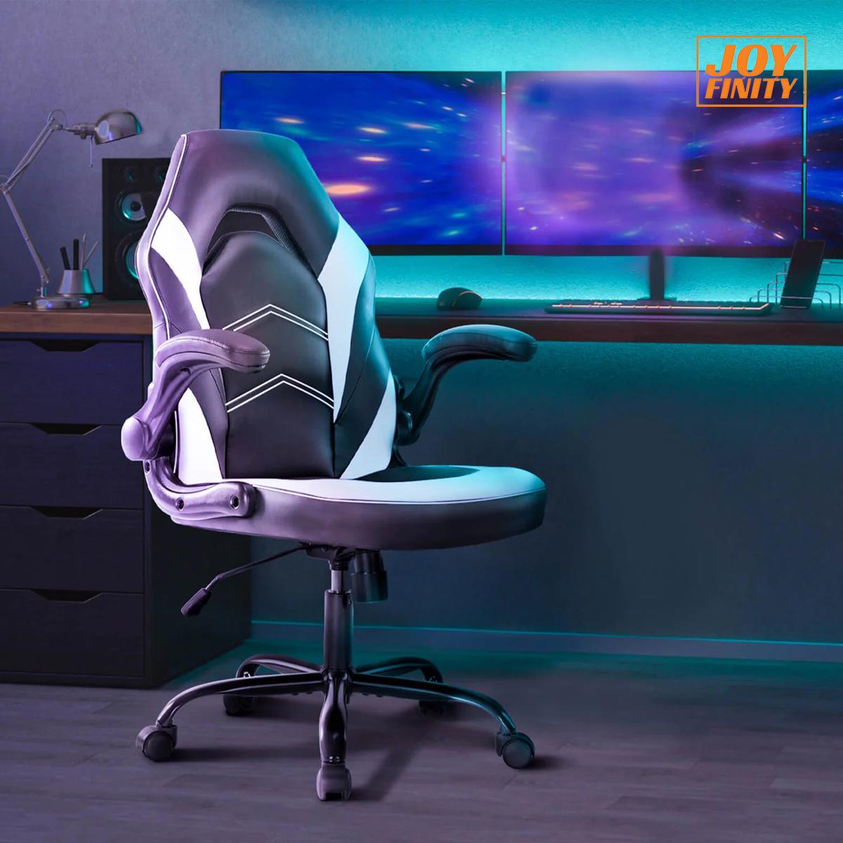 JOYFINITY PU Leather Ergonomic Gaming Chair with Flip-up Armrests and Lumbar Support