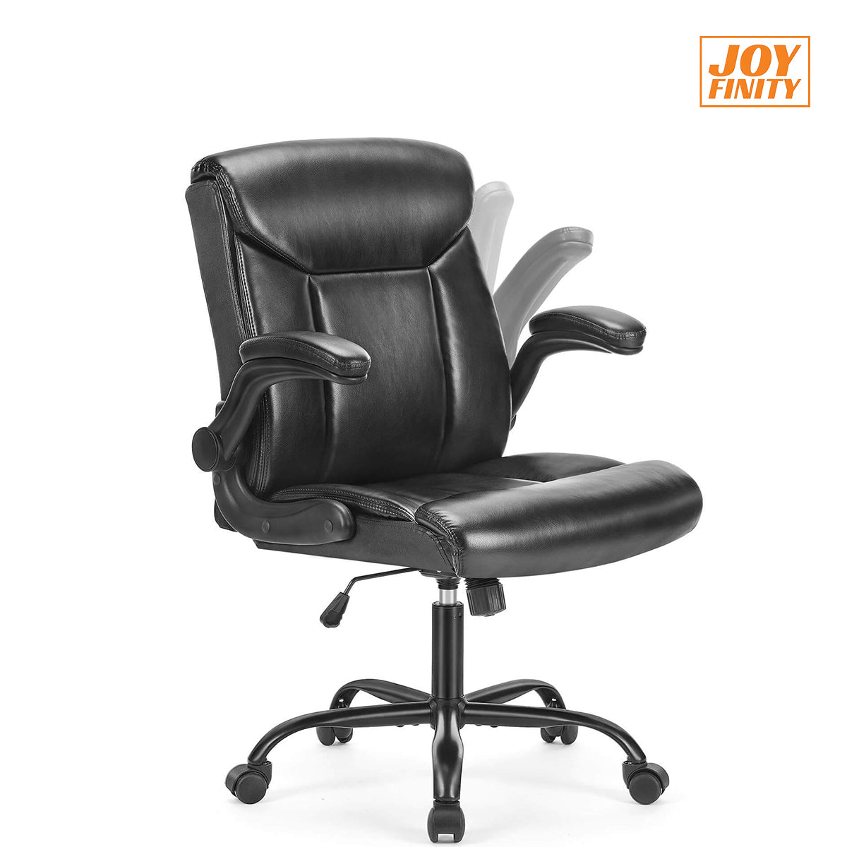 JOYFINITY Leather Ergonomic Adjustable Computer Office Chair with Flip-up Armrest, Cushion Lumbar Back Support