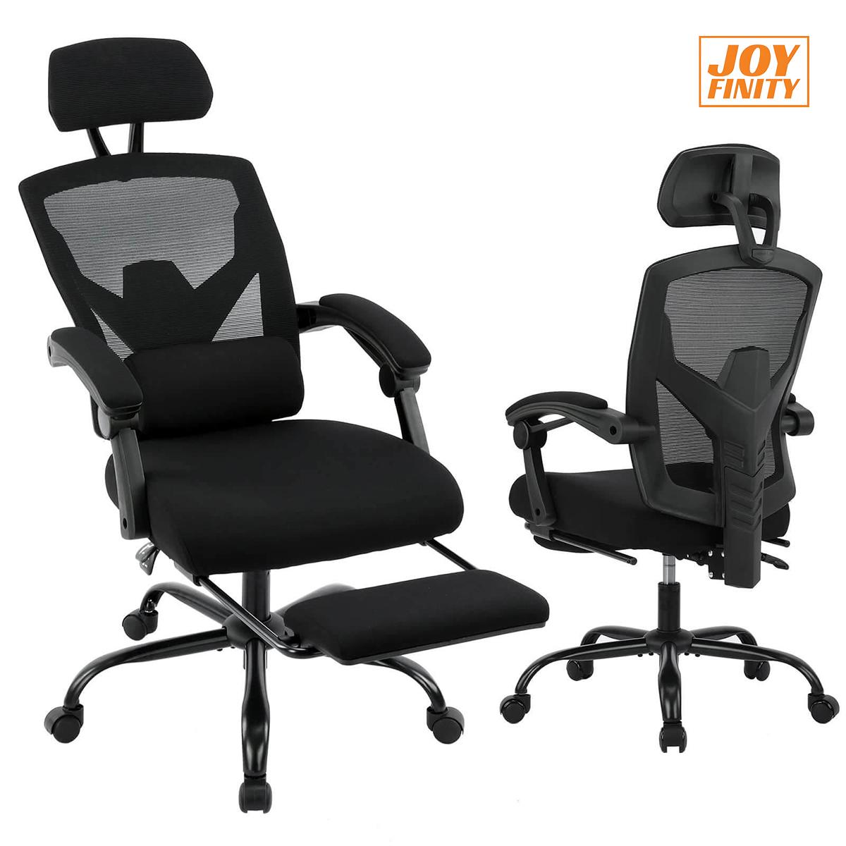 JOYFINITY Retractable Footrest Ergonomic Swivel Office Chair with Lumbar Support Pillow and Padded Armrests