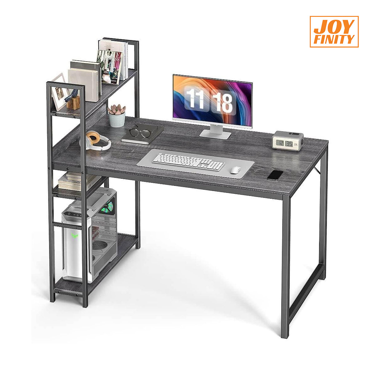 Wood Office Desk with Storage Removable Middle Shelf for Dorm, Student, Gaming