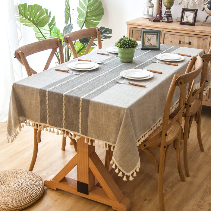 Joyfinity Tablecloth with Tassels, Rectangle Cotton and Linen Table Protector Cover for Table Decoration