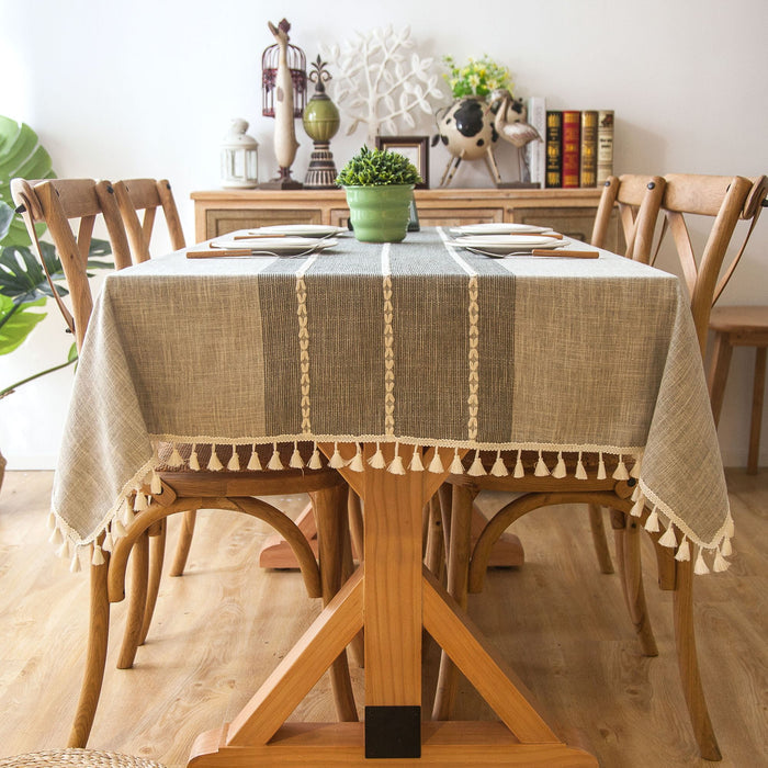 Joyfinity Tablecloth with Tassels, Rectangle Cotton and Linen Table Protector Cover for Table Decoration