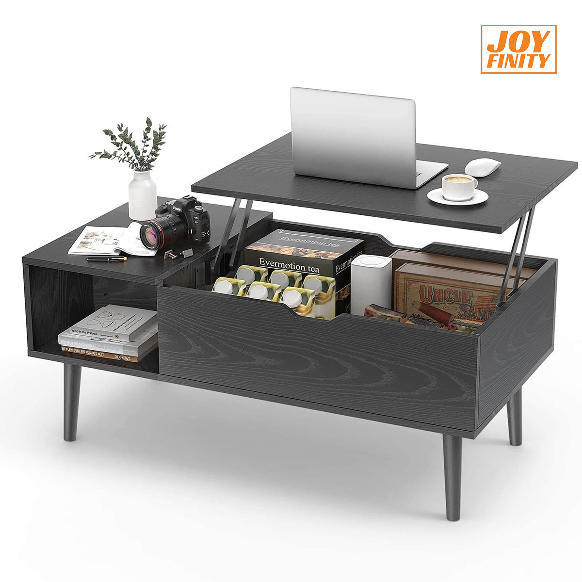 JOYFINITY Lift Tabletop Coffee Tables for Living Room with Storage Shelf and Hidden Compartment