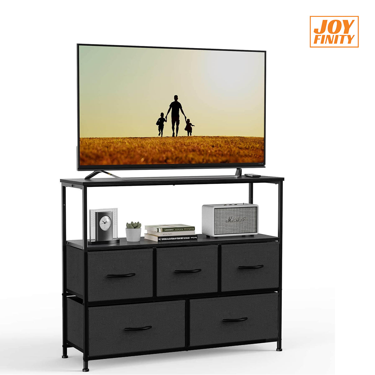 JOYFINITY 38 in Open Storage Shelf TV Stand with 5 Fabric Drawers for Bedroom/Living Room/Hallway