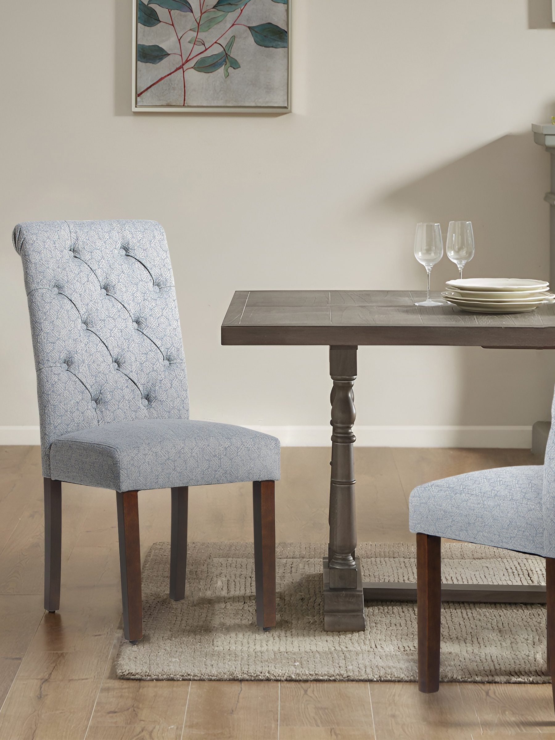 JOYFINITY Rolled Back Tufted Fabric Dining Chair with Wooden Legs