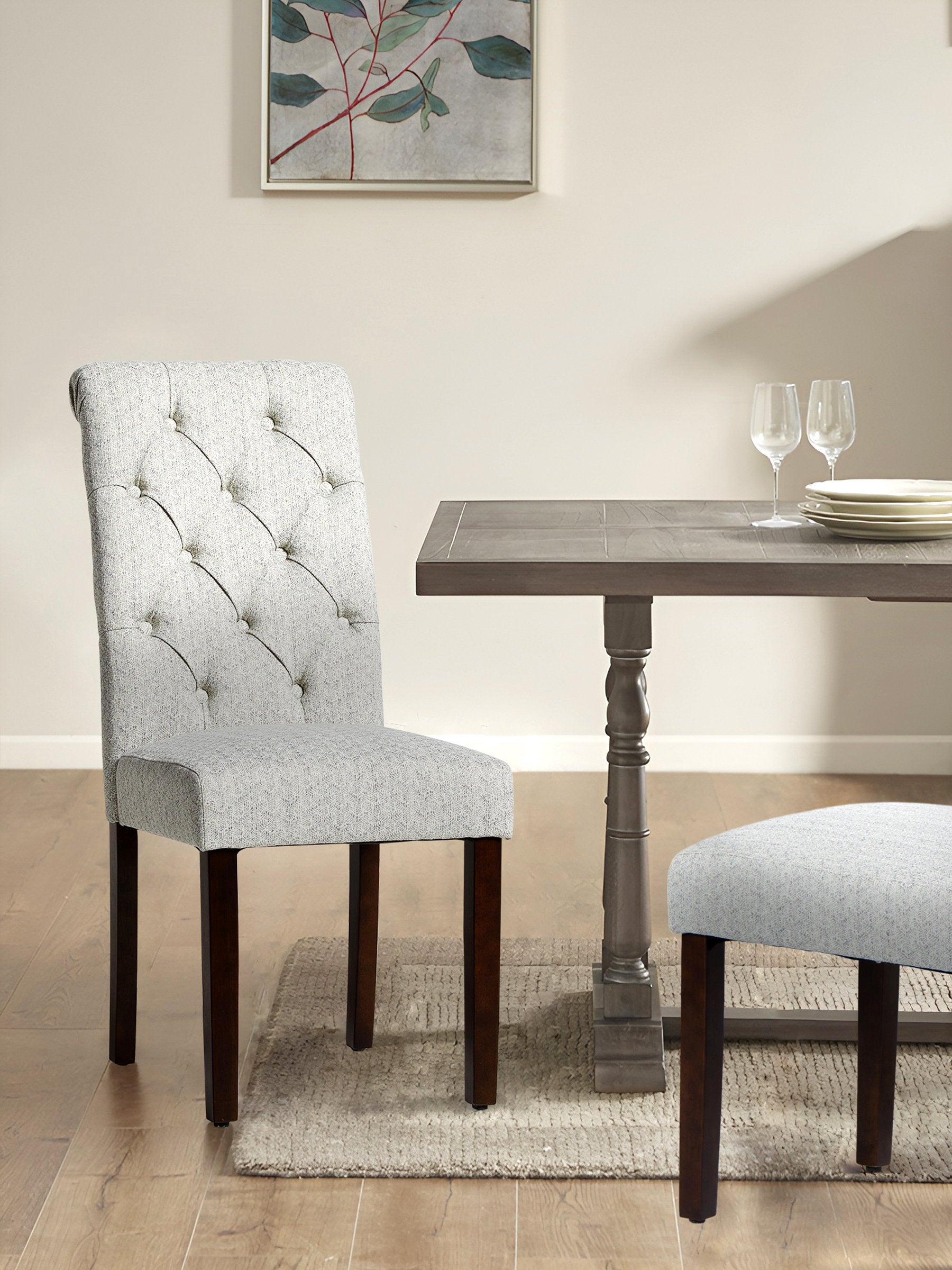 JOYFINITY Rolled Back Tufted Fabric Dining Chair with Wooden Legs