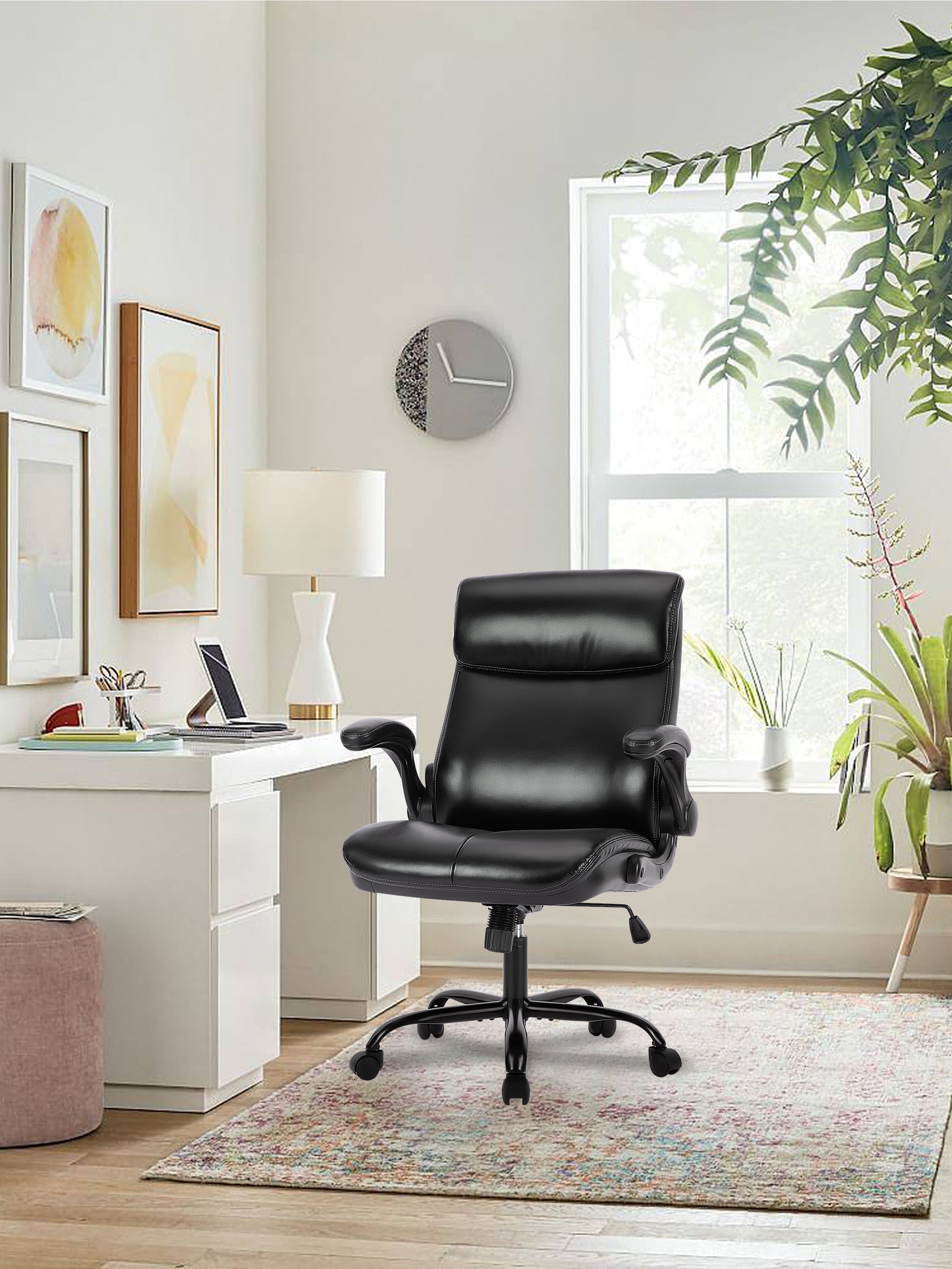 JOYFINITY Faux Leather Desk Chair with Flip-up Armrests