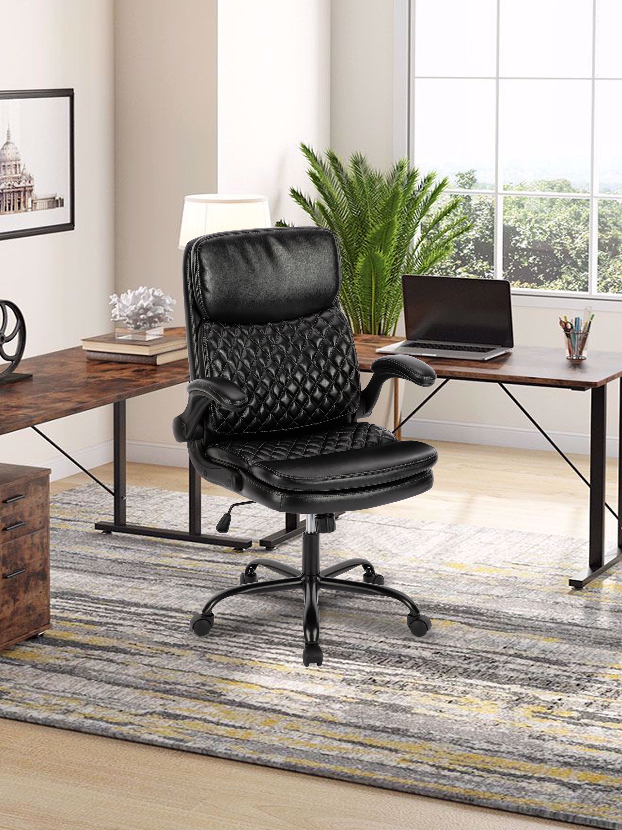 JOYFINITY Faux Leather Task Chair with Flip-up Armrests