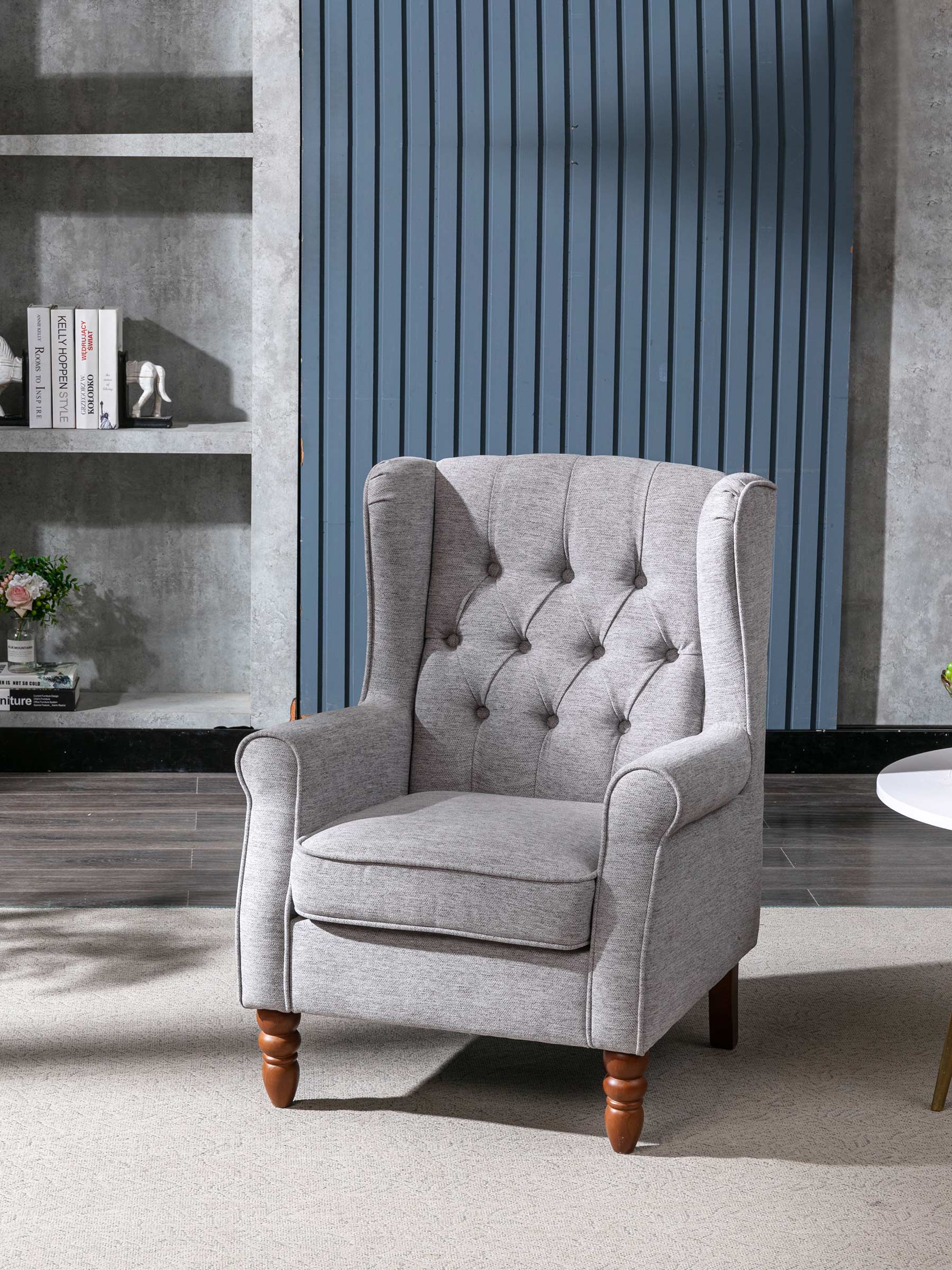 JOYFINITY Upholstered Wingback Accent Chair with Rolled Armrest