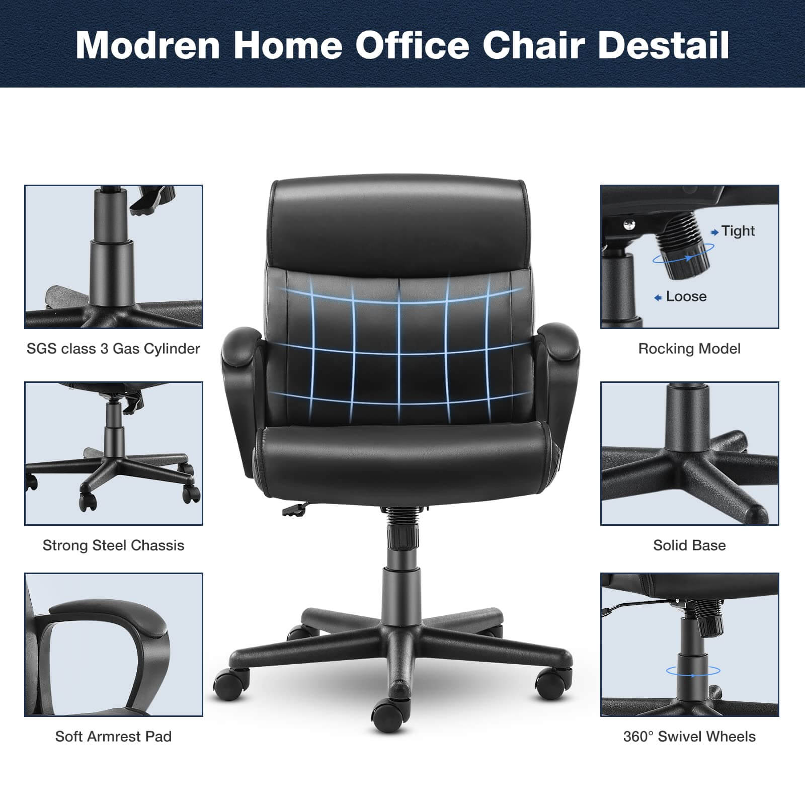 JOYFINITY Adjustable Computer Desk Chair with Lumbar Support,Padded Armrest,Swivel Rolling