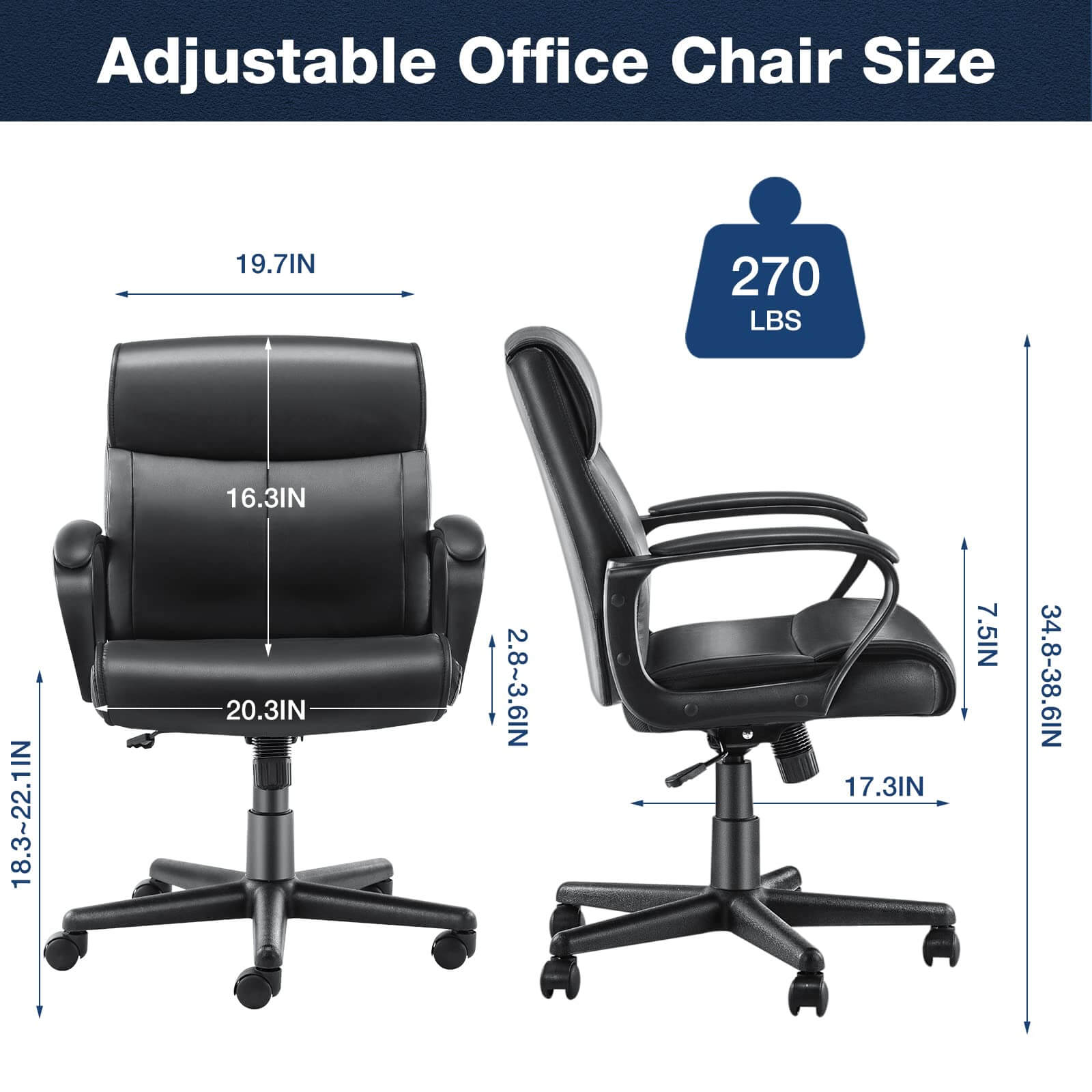 JOYFINITY Adjustable Computer Desk Chair with Lumbar Support,Padded Armrest,Swivel Rolling