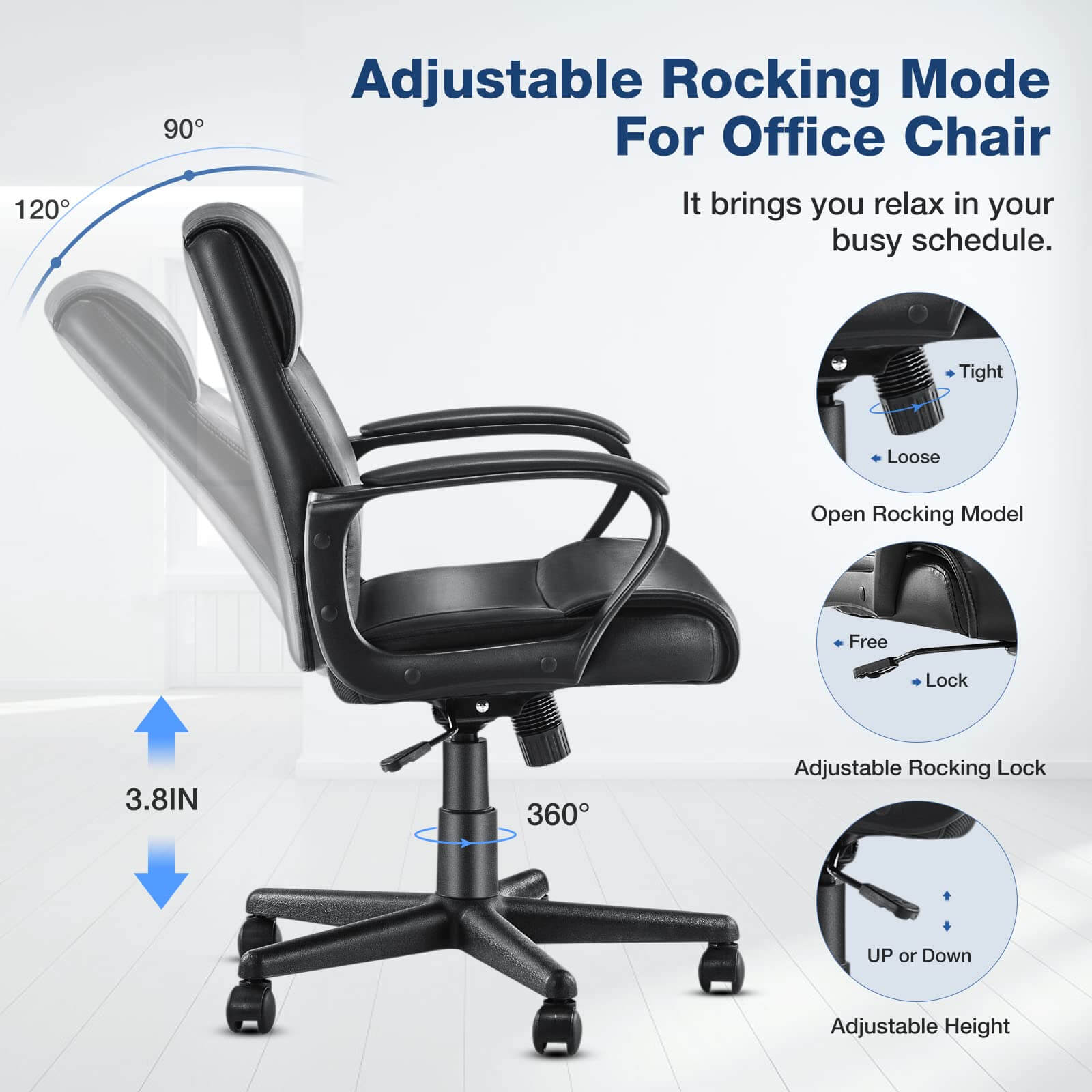 JOYFINITY Adjustable Computer Desk Chair with Lumbar Support,Padded Armrest,Swivel Rolling