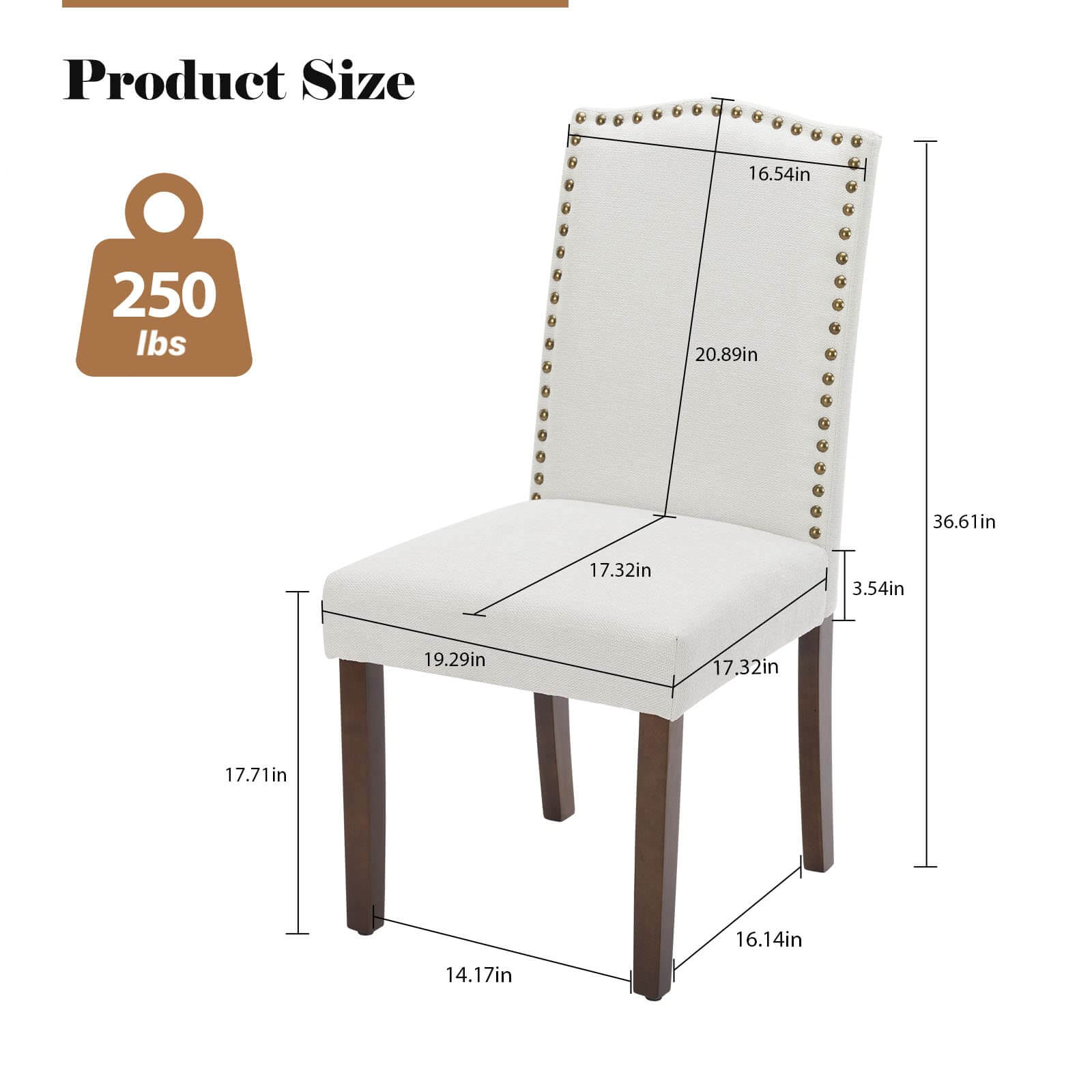 JOYFINITY Modern Armless Dining Chairs With Upholstered Fabric,Nailhead Trim And Wood Legs