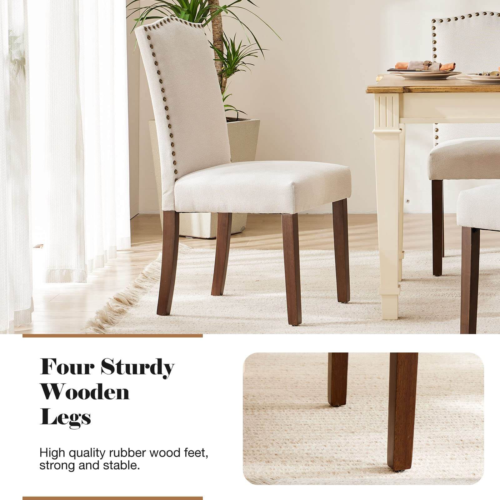 JOYFINITY Modern Armless Dining Chairs With Upholstered Fabric,Nailhead Trim And Wood Legs