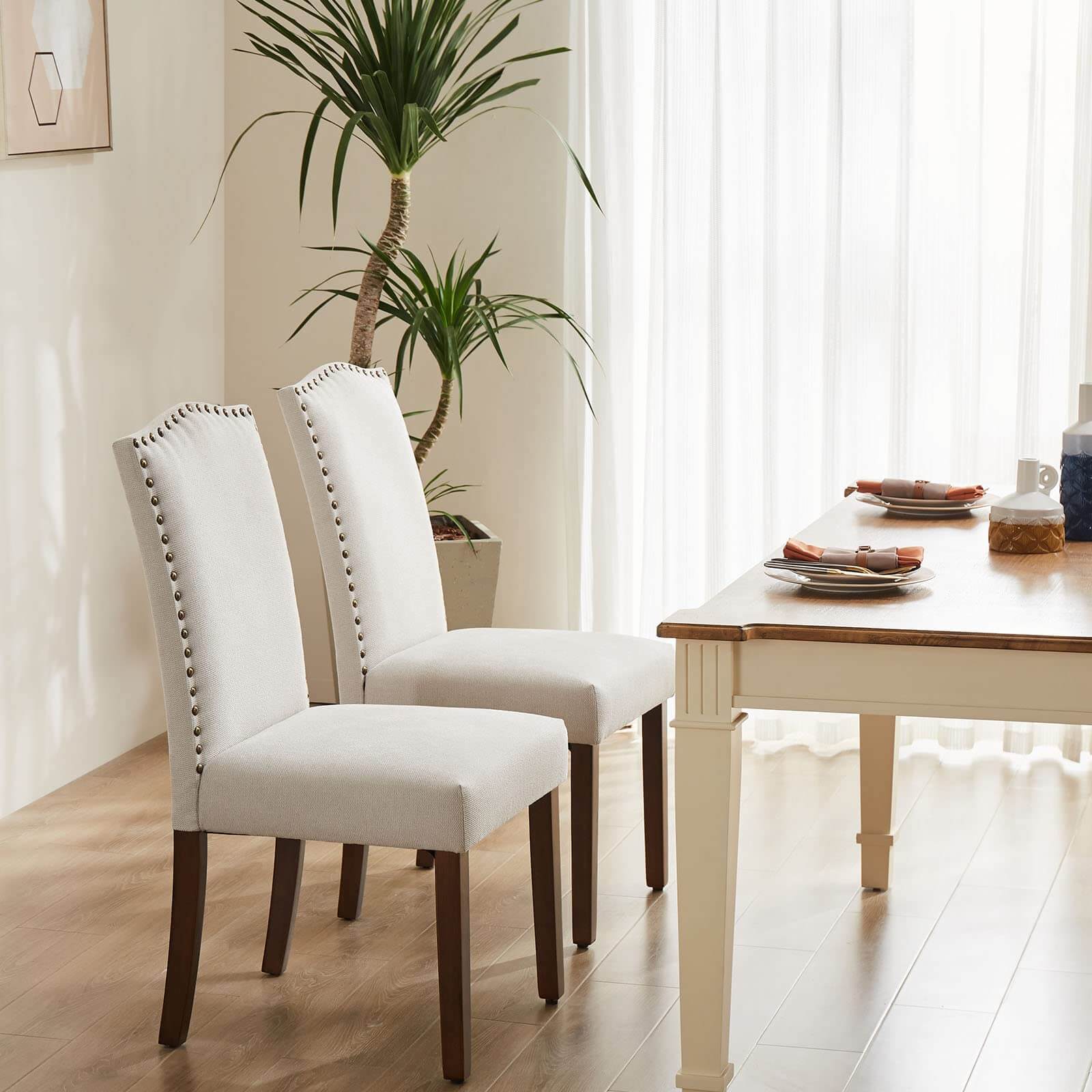 JOYFINITY Modern Armless Dining Chairs With Upholstered Fabric,Nailhead Trim And Wood Legs