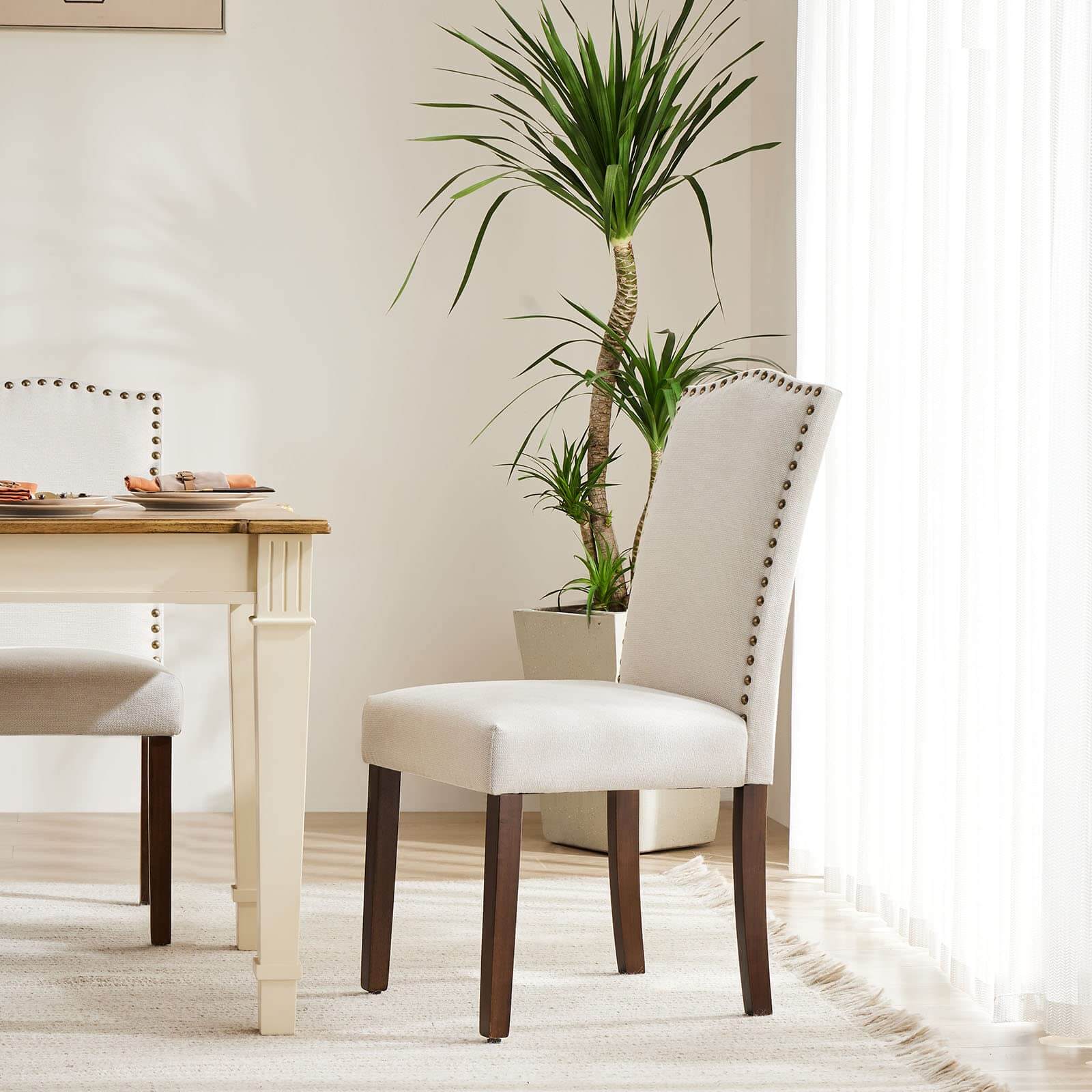 JOYFINITY Modern Armless Dining Chairs With Upholstered Fabric,Nailhead Trim And Wood Legs