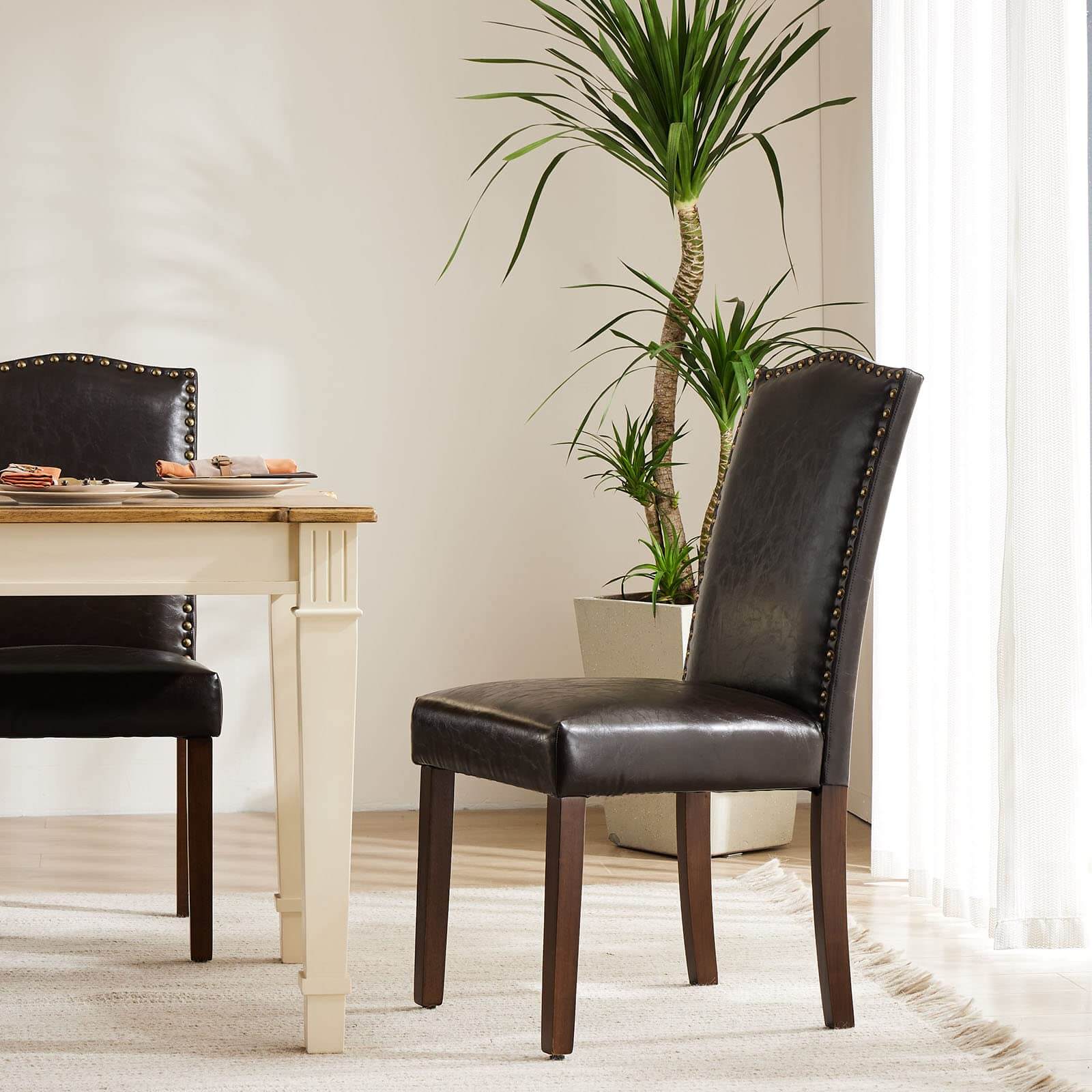 JOYFINITY Modern Armless Dining Chairs With Upholstered Fabric,Nailhead Trim And Wood Legs