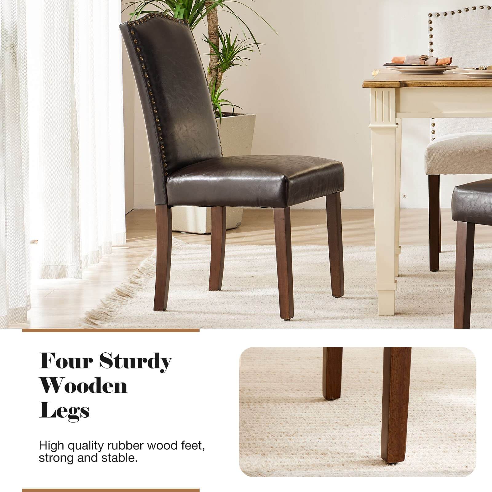 JOYFINITY Modern Armless Dining Chairs With Upholstered Fabric,Nailhead Trim And Wood Legs