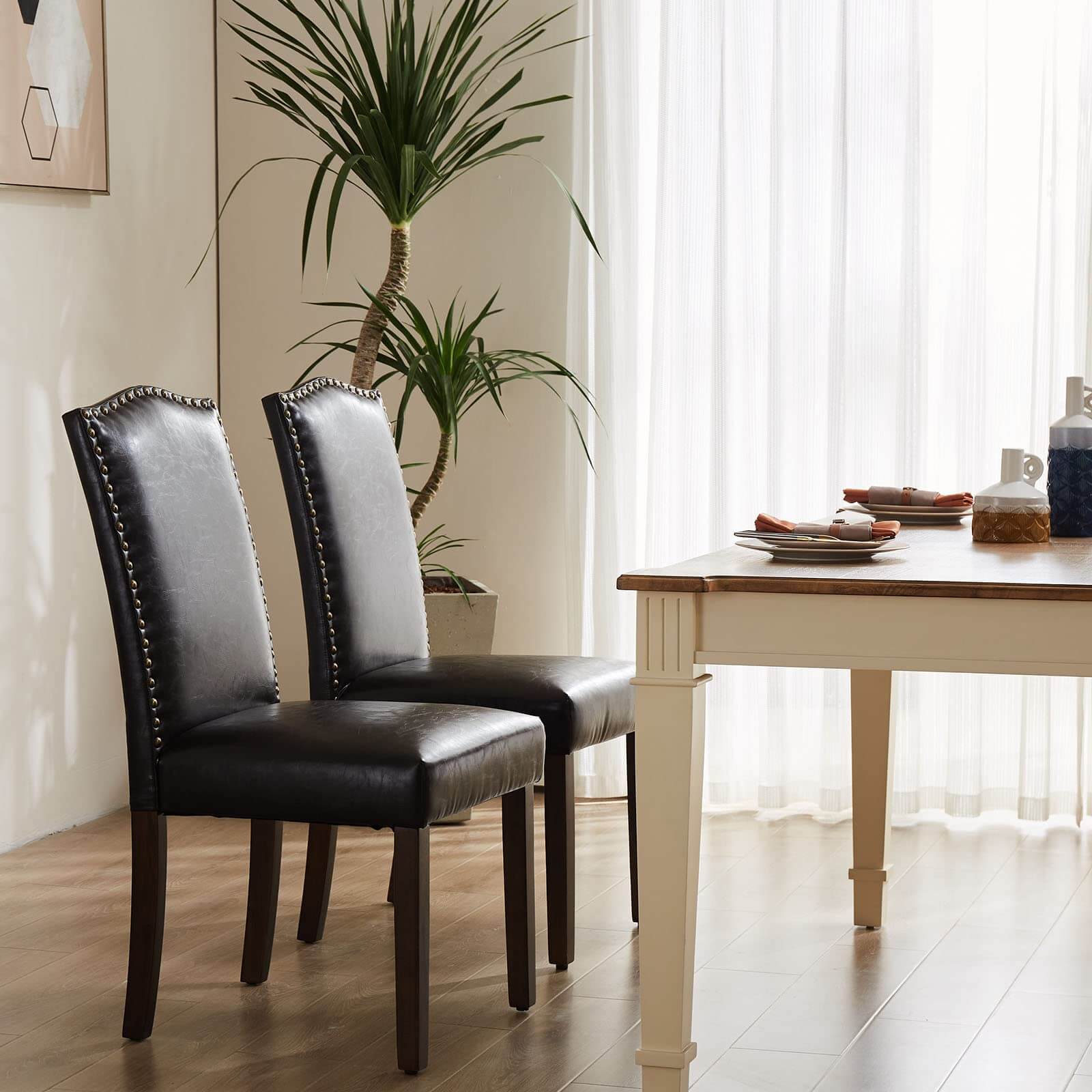 JOYFINITY Modern Armless Dining Chairs With Upholstered Fabric,Nailhead Trim And Wood Legs