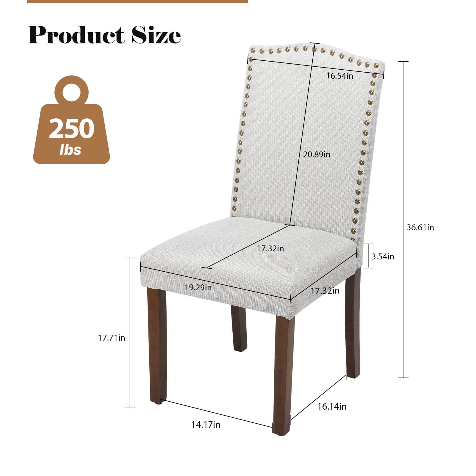 JOYFINITY Modern Armless Dining Chairs With Upholstered Fabric,Nailhead Trim And Wood Legs