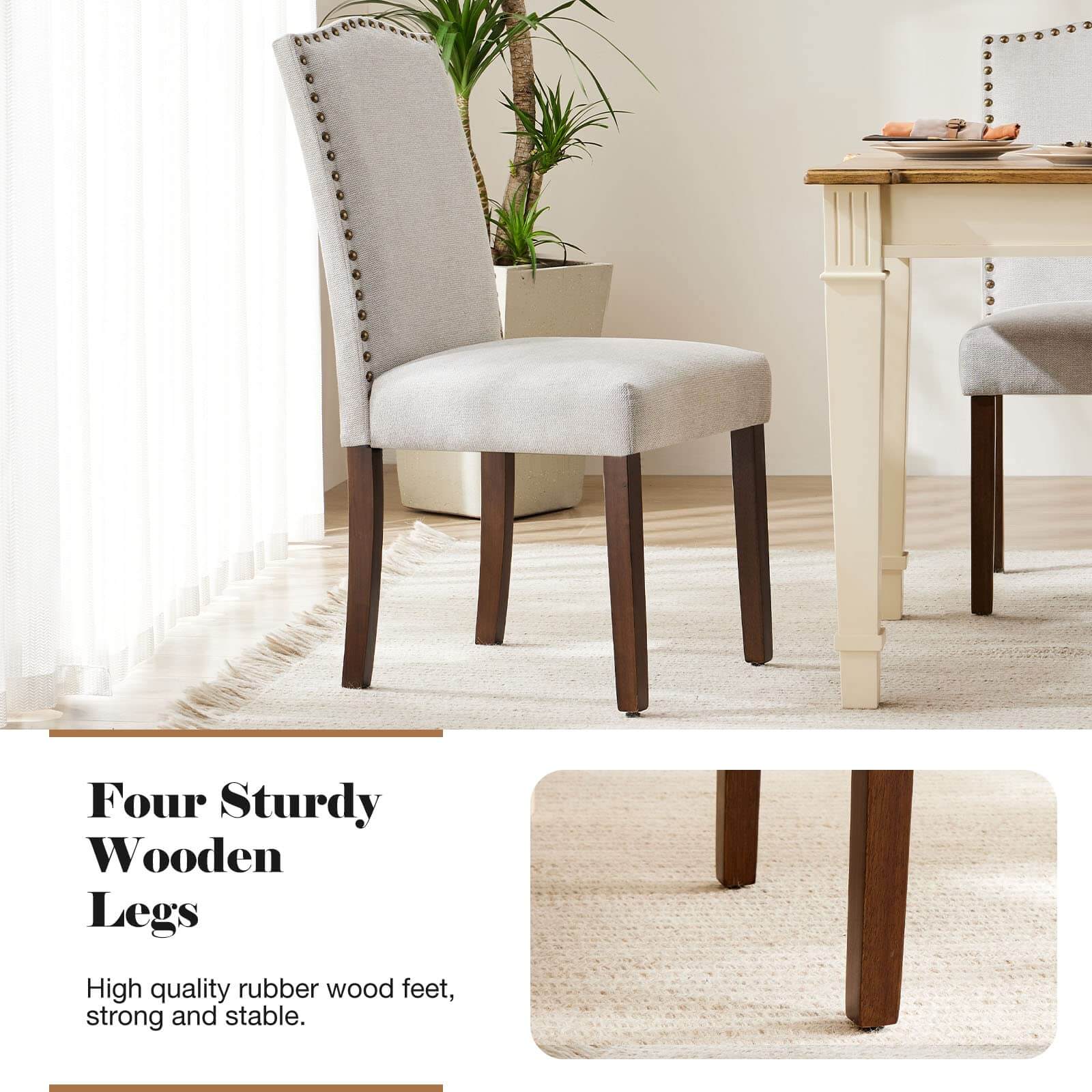 JOYFINITY Modern Armless Dining Chairs With Upholstered Fabric,Nailhead Trim And Wood Legs