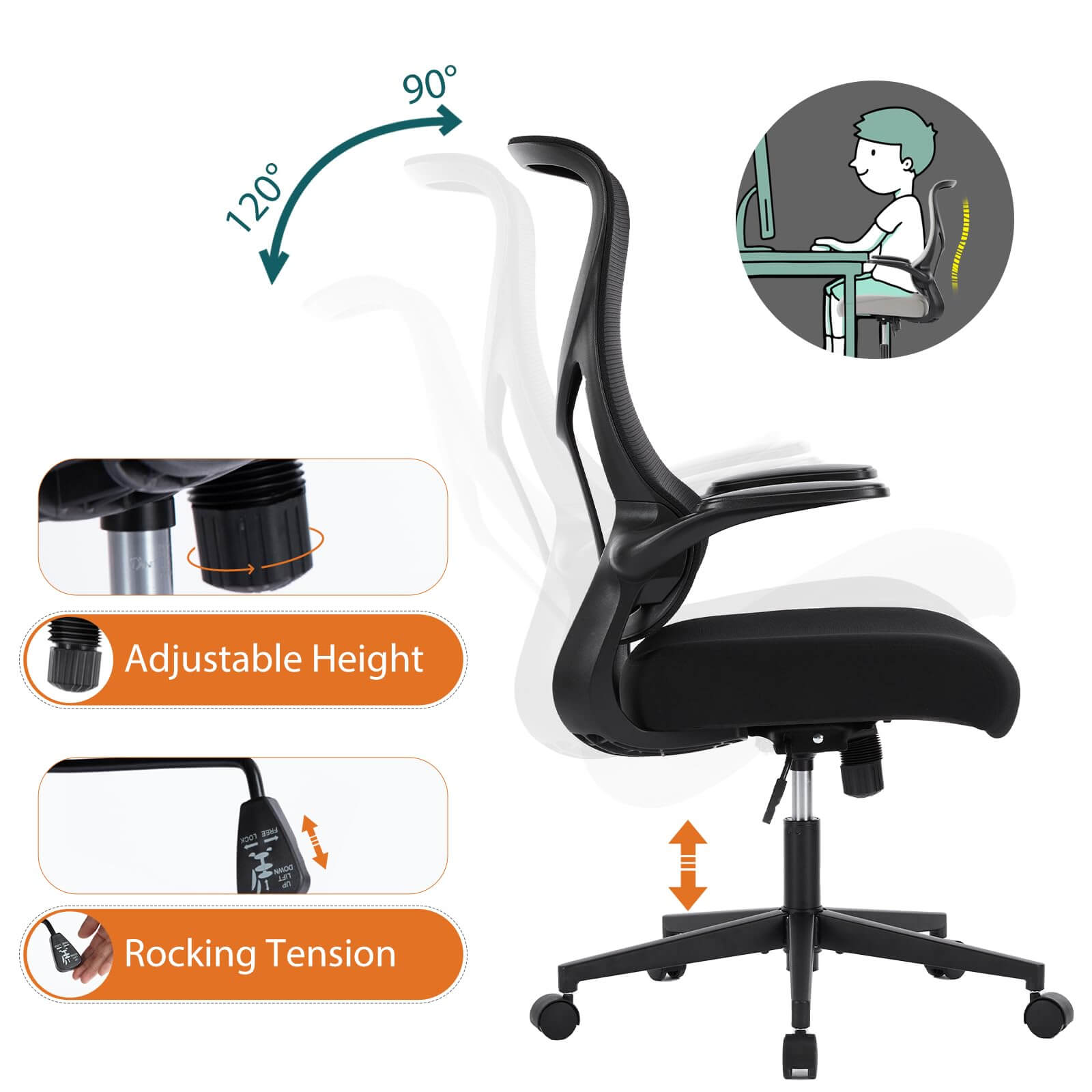 JOYFINITY Ergonomic Computer Mesh Chair with Flip-up Armrests,Lumbar Support, Backrest for Home Office