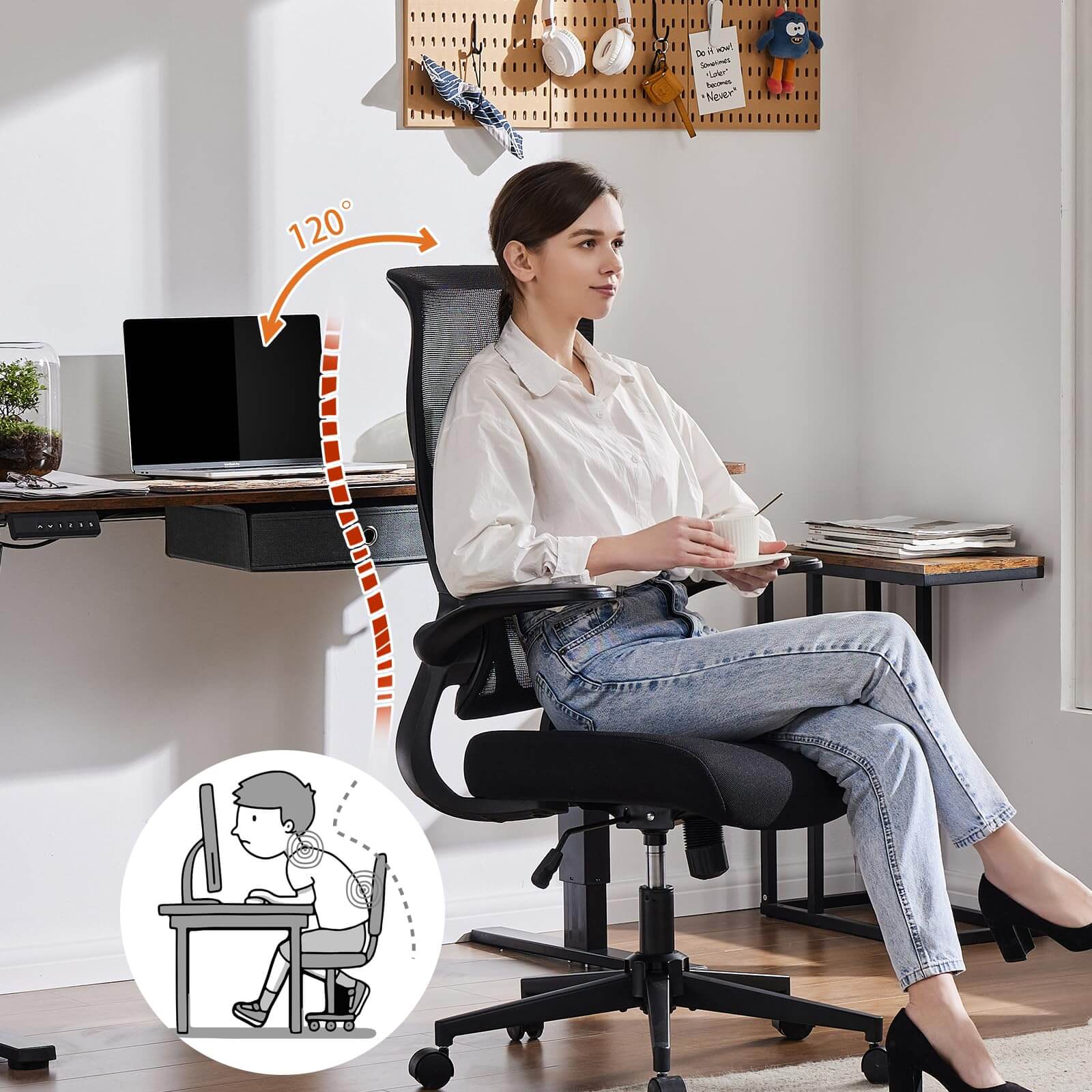 JOYFINITY Ergonomic Computer Mesh Chair with Flip-up Armrests,Lumbar Support, Backrest for Home Office