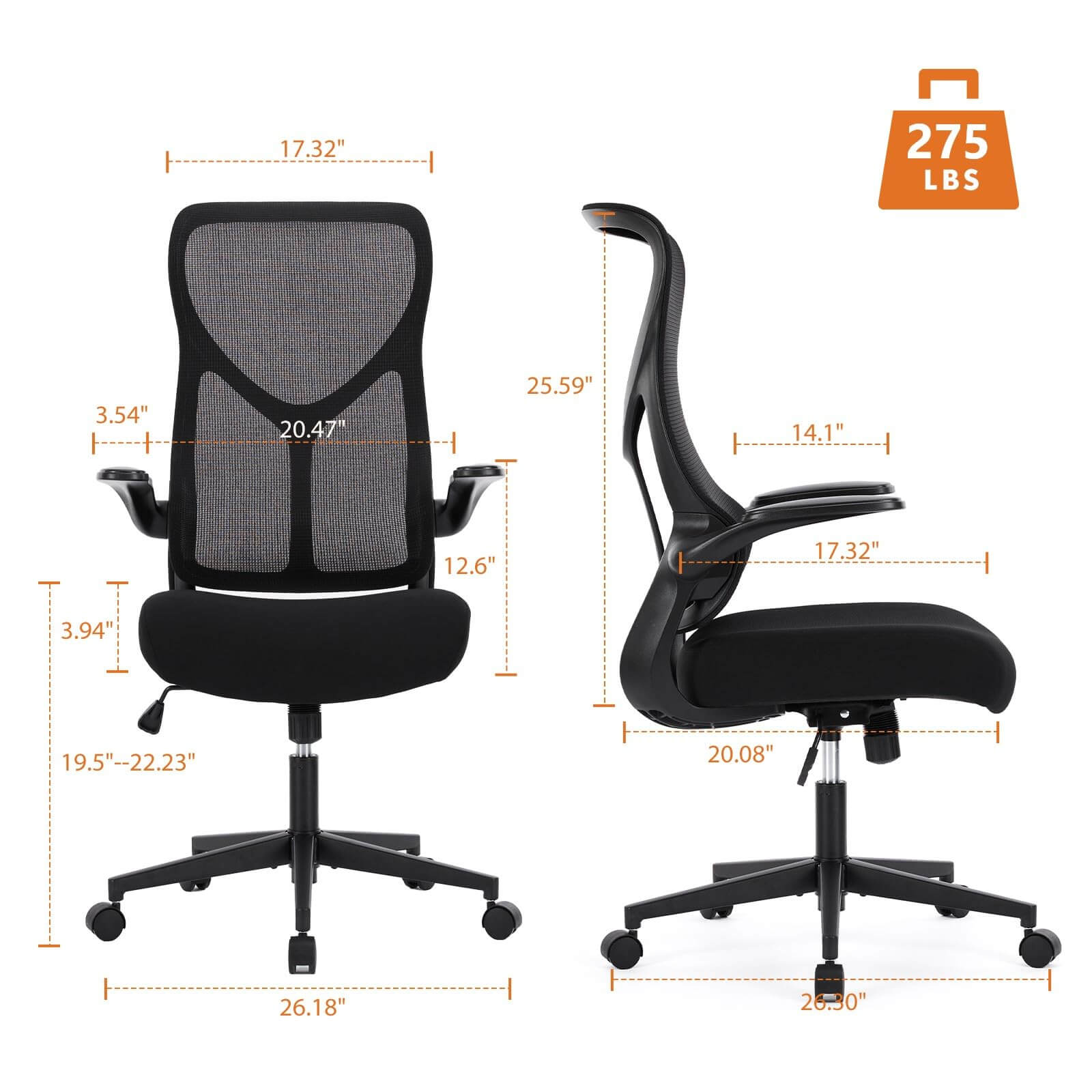 JOYFINITY Ergonomic Computer Mesh Chair with Flip-up Armrests,Lumbar Support, Backrest for Home Office