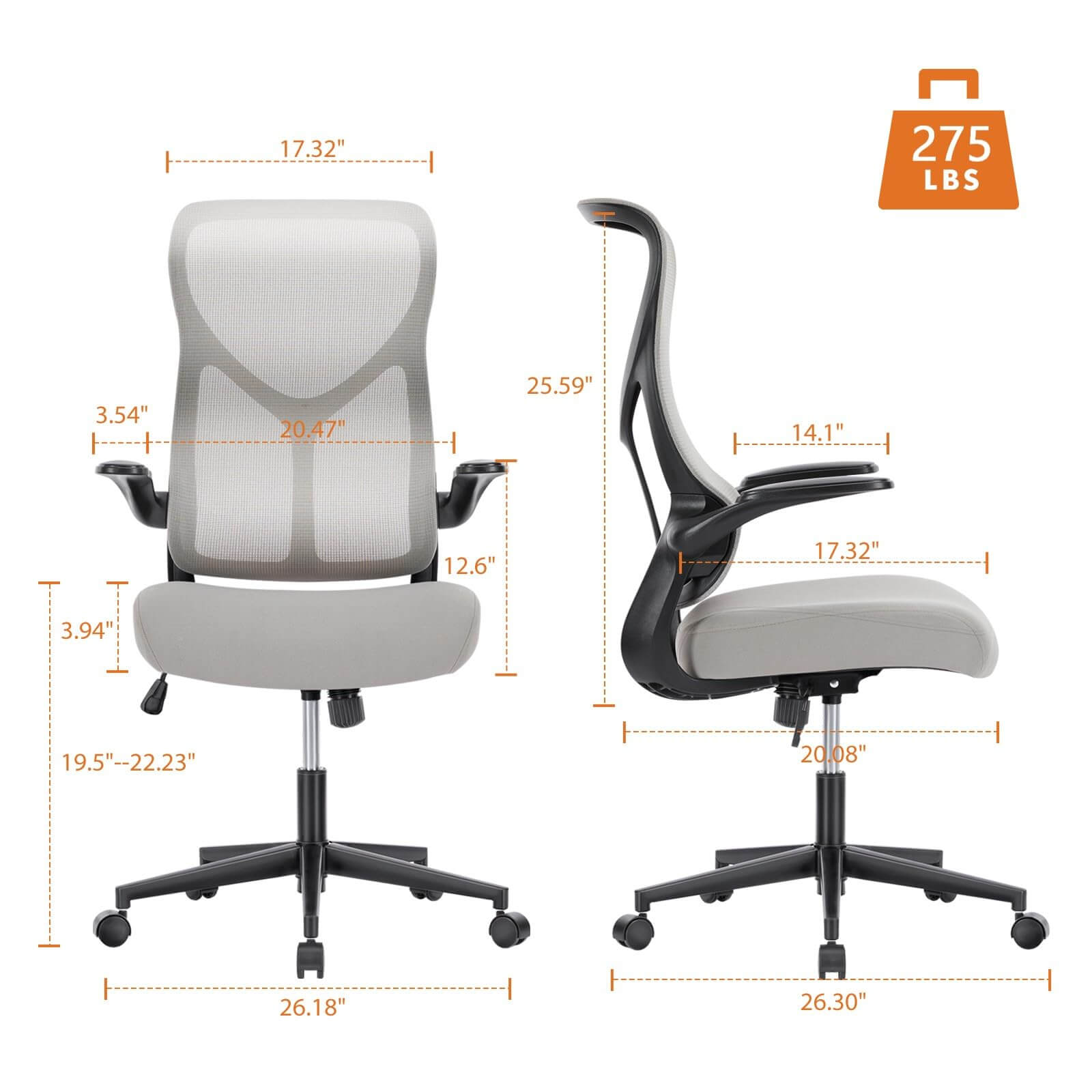 JOYFINITY Ergonomic Computer Mesh Chair with Flip-up Armrests,Lumbar Support, Backrest for Home Office