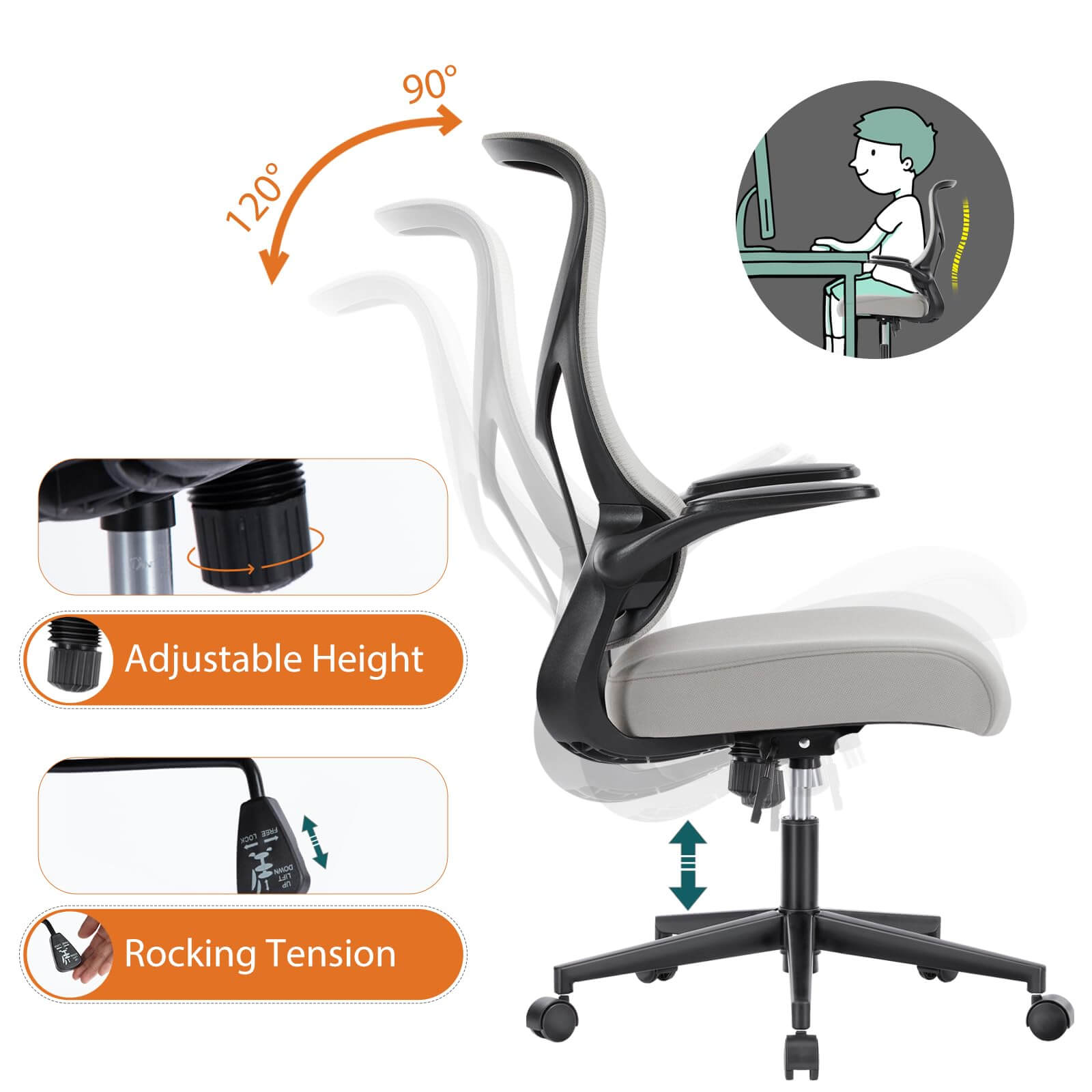 JOYFINITY Ergonomic Computer Mesh Chair with Flip-up Armrests,Lumbar Support, Backrest for Home Office