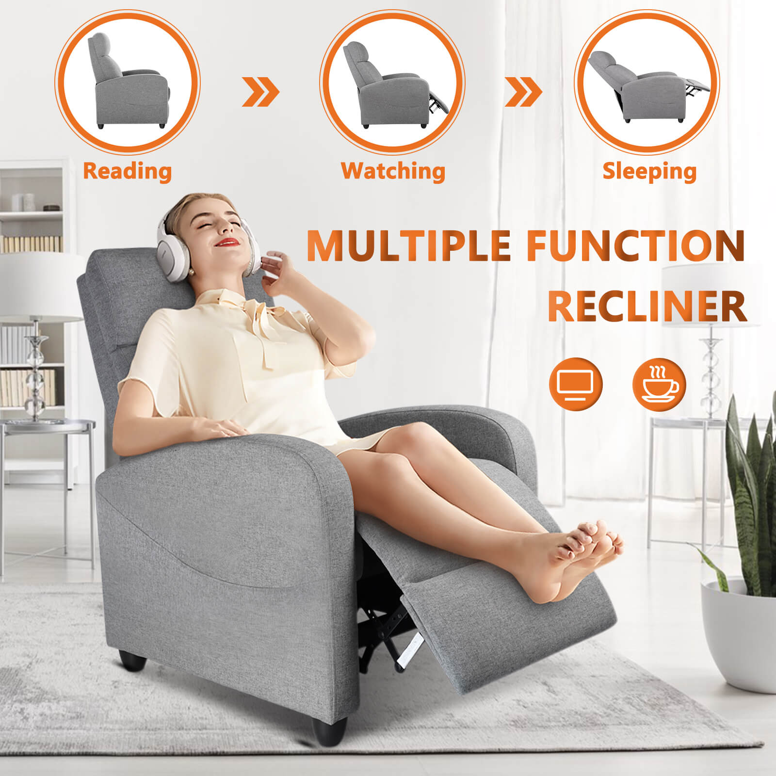 JOYFINITY Manual Recliner Chair Winback Single Sofa,Massage and Heating,Casual Chair For Living Room