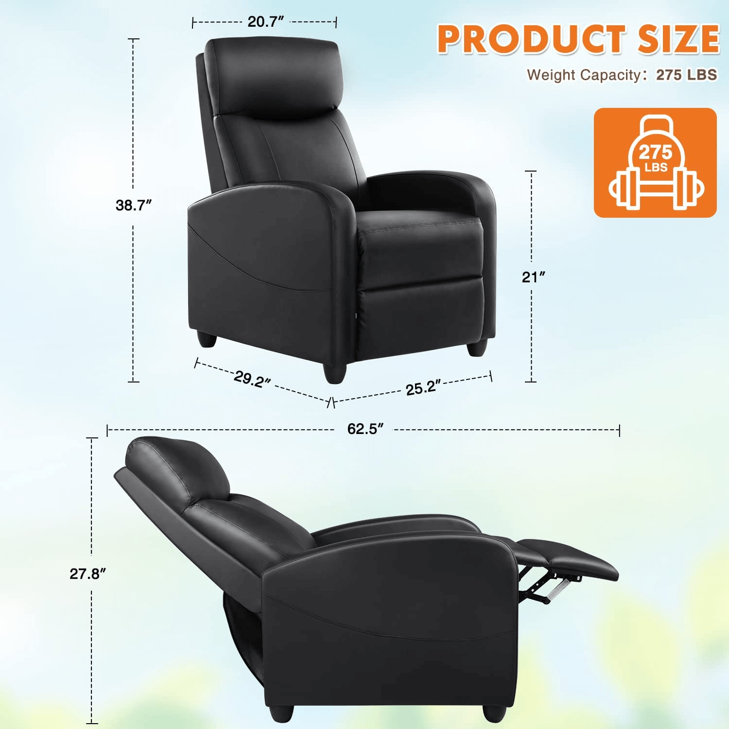 JOYFINITY Manual Recliner Chair Winback Single Sofa,Massage and Heating,Casual Chair For Living Room