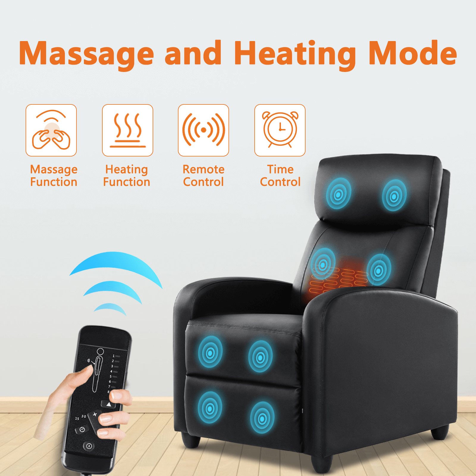 JOYFINITY Manual Recliner Chair Winback Single Sofa,Massage and Heating,Casual Chair For Living Room