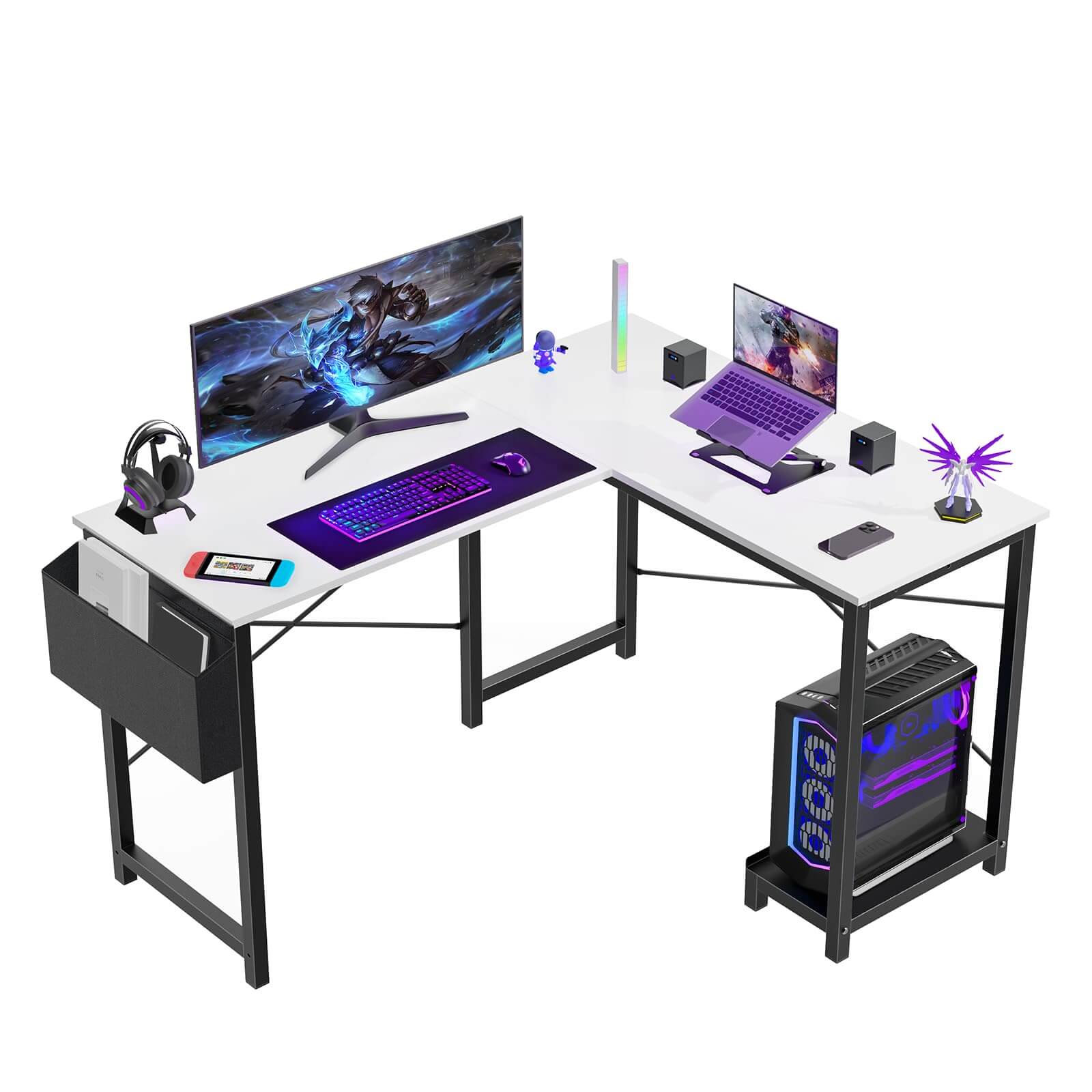 JOYFINITY L Shaped Gaming Desk, Corner Desks with CPU Stand Side Bag for Home Office Dorm Sturdy