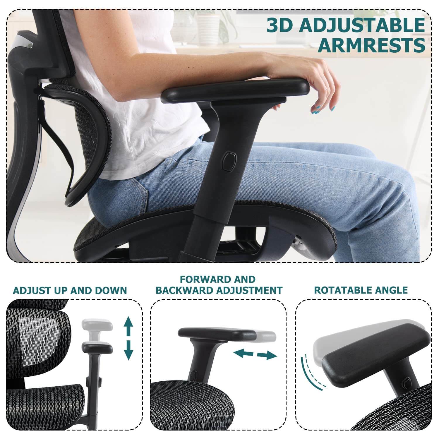 JOYFINITY Large High Back Computer Chair with Dynamic Lumbar Support, Tilt and Lock Office Chair, 3D Adjustable Headrest and Armrests