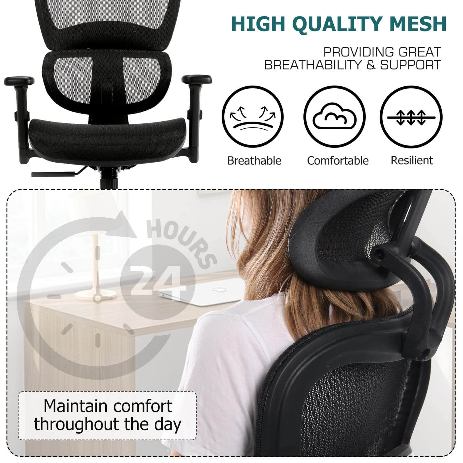 JOYFINITY Large High Back Computer Chair with Dynamic Lumbar Support, Tilt and Lock Office Chair, 3D Adjustable Headrest and Armrests