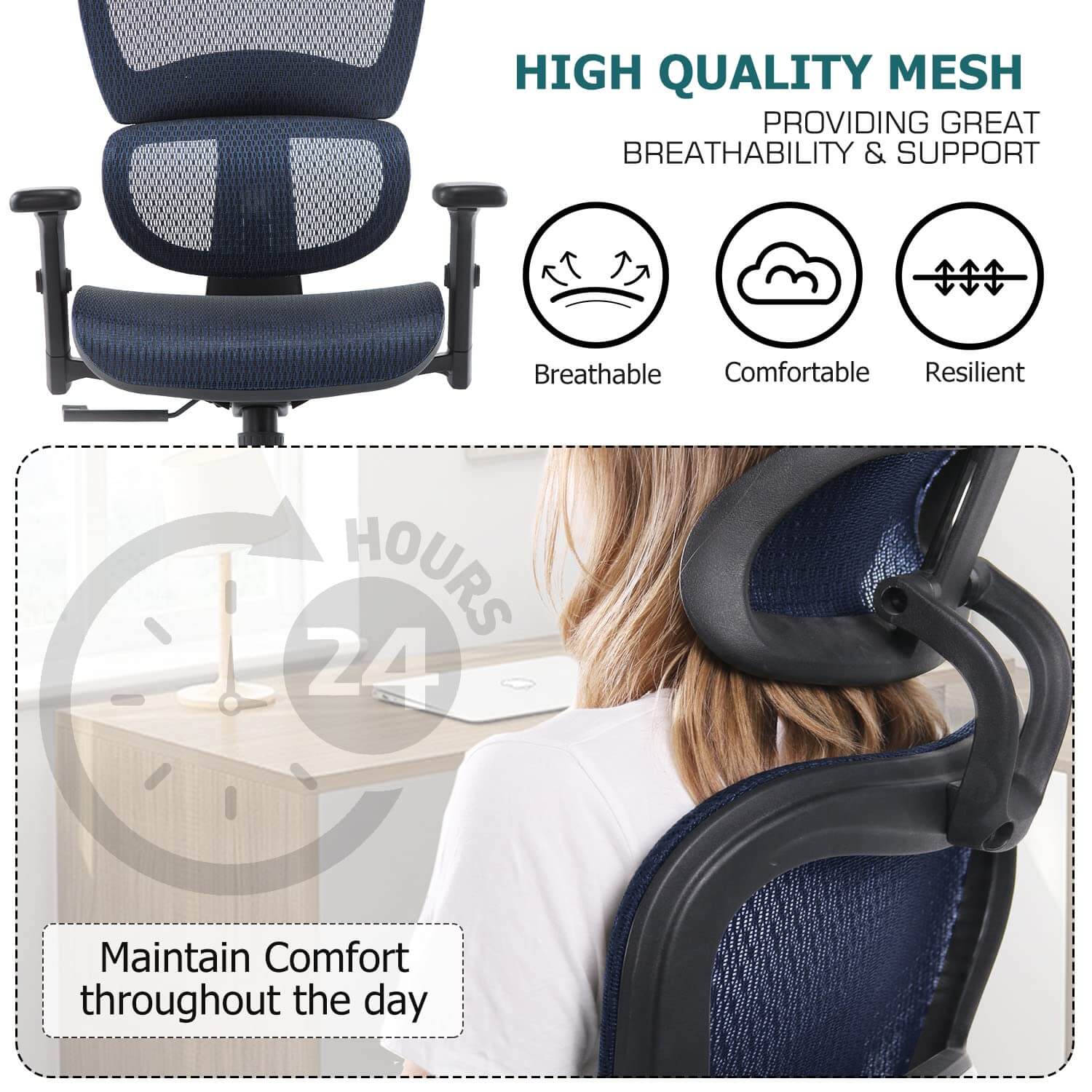 JOYFINITY Large High Back Computer Chair with Dynamic Lumbar Support, Tilt and Lock Office Chair, 3D Adjustable Headrest and Armrests