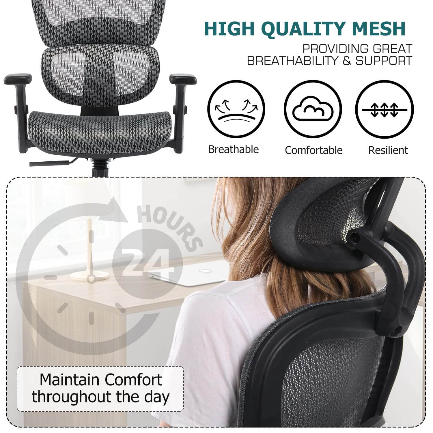 JOYFINITY Large High Back Computer Chair with Dynamic Lumbar Support, Tilt and Lock Office Chair, 3D Adjustable Headrest and Armrests