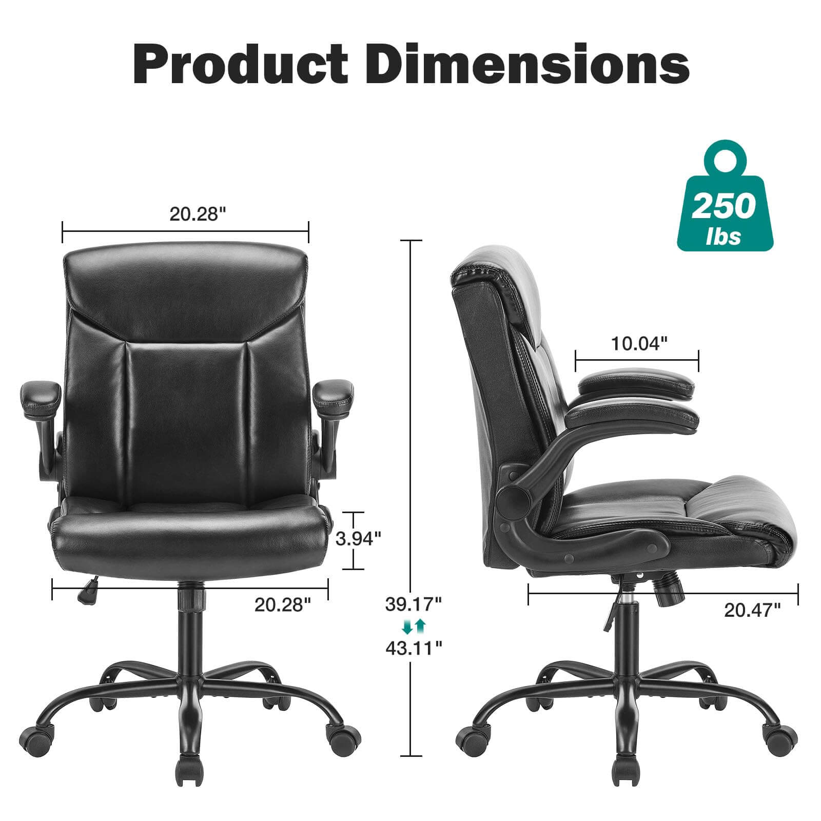 JOYFINITY Leather Ergonomic Adjustable Computer Office Chair with Flip-up Armrest, Cushion Lumbar Back Support