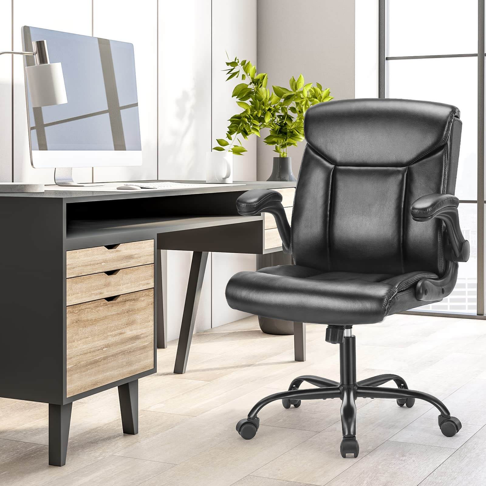 JOYFINITY Leather Ergonomic Adjustable Computer Office Chair with Flip-up Armrest, Cushion Lumbar Back Support