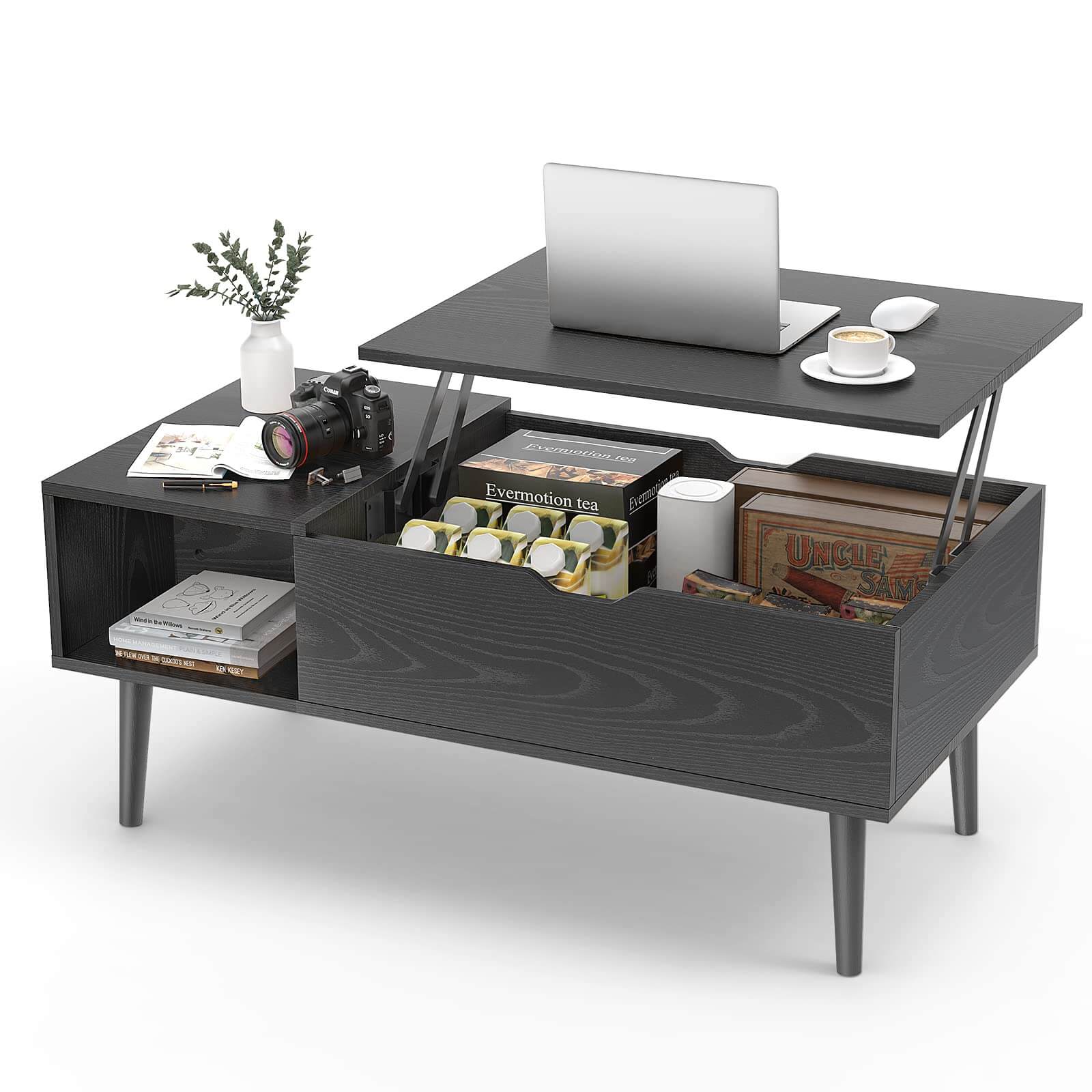 JOYFINITY Lift Tabletop Coffee Tables for Living Room with Storage Shelf and Hidden Compartment