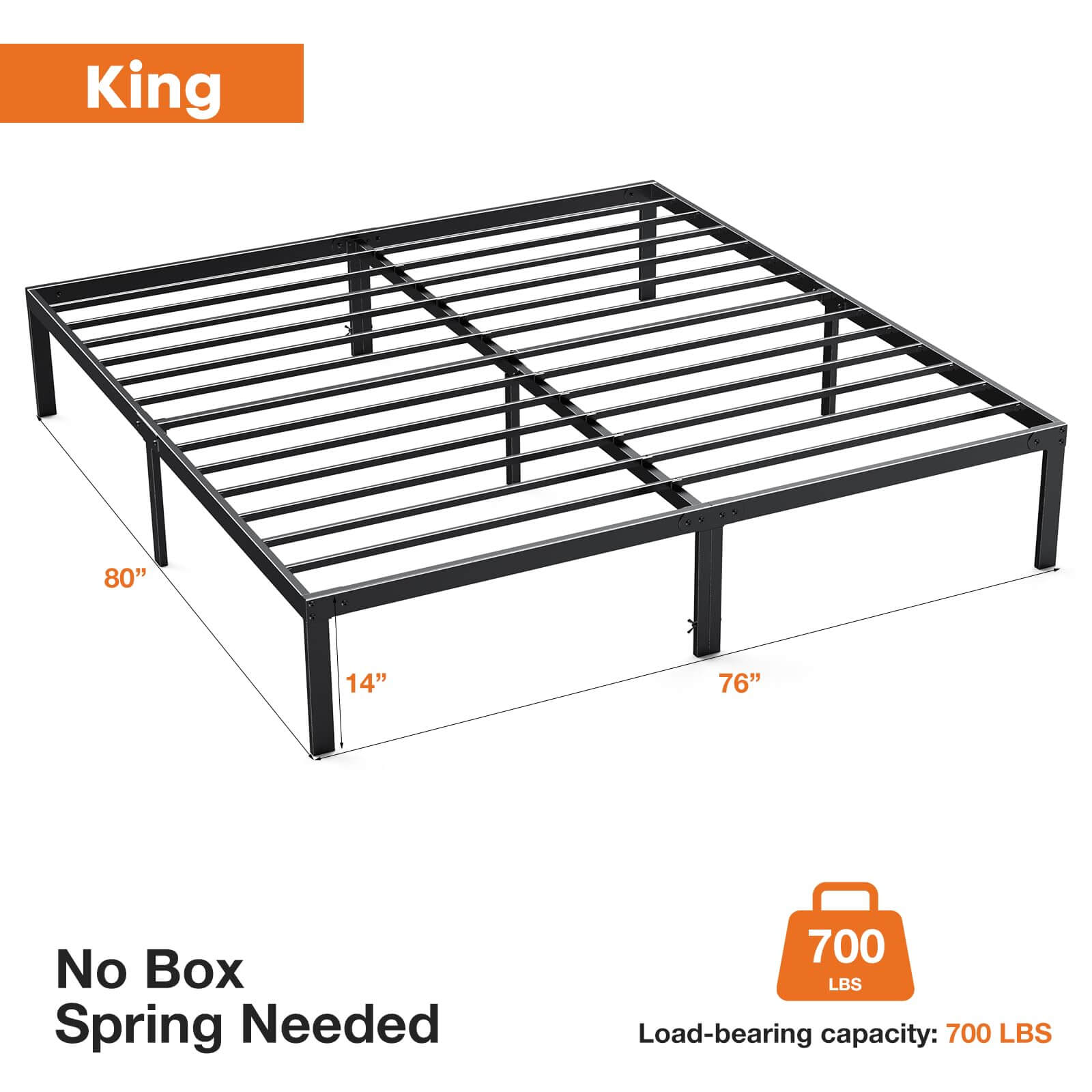 JOYFINITY Heavy Duty Metal Bed Frame with Sturdy Steel Slat Support, No Box Spring Needed