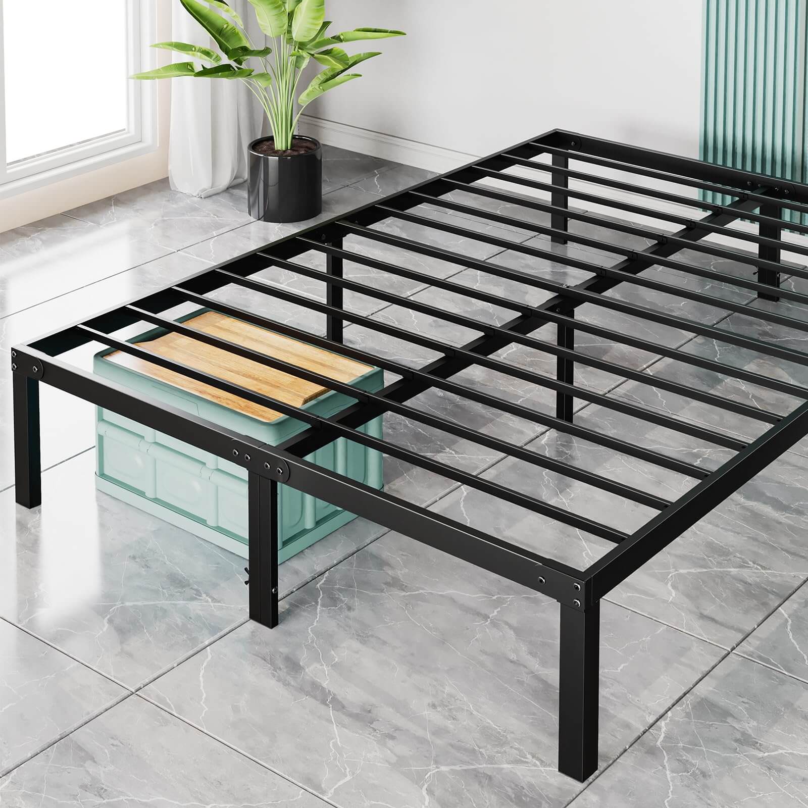 JOYFINITY Heavy Duty Metal Bed Frame with Sturdy Steel Slat Support, No Box Spring Needed