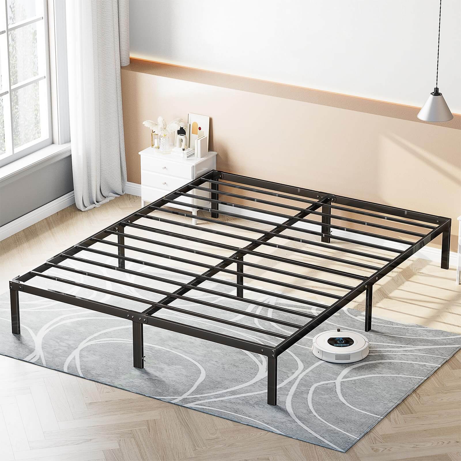 JOYFINITY Heavy Duty Metal Bed Frame with Sturdy Steel Slat Support, No Box Spring Needed