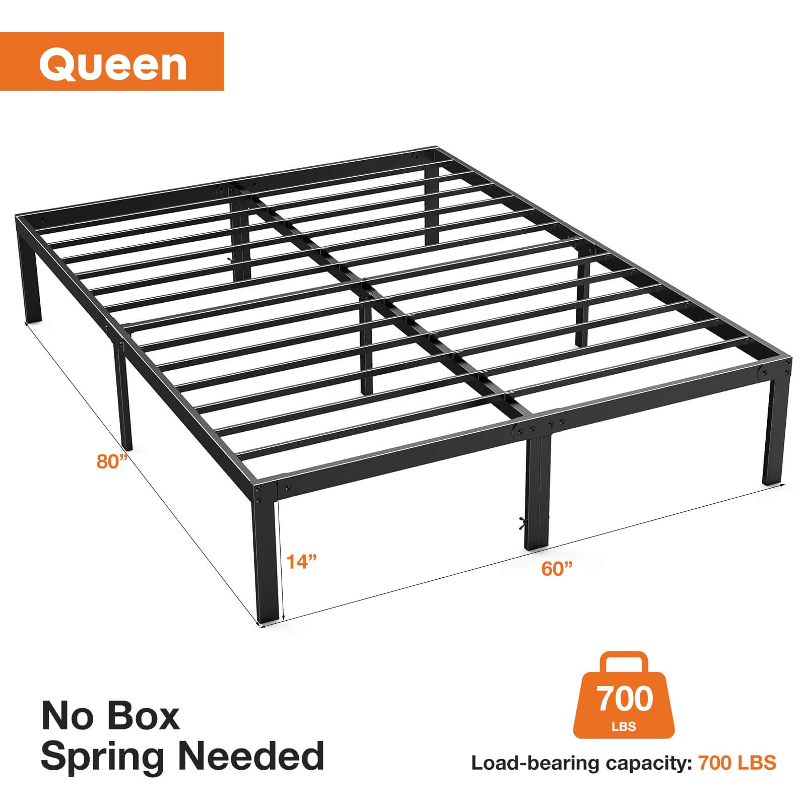 JOYFINITY Heavy Duty Metal Bed Frame with Sturdy Steel Slat Support, No Box Spring Needed