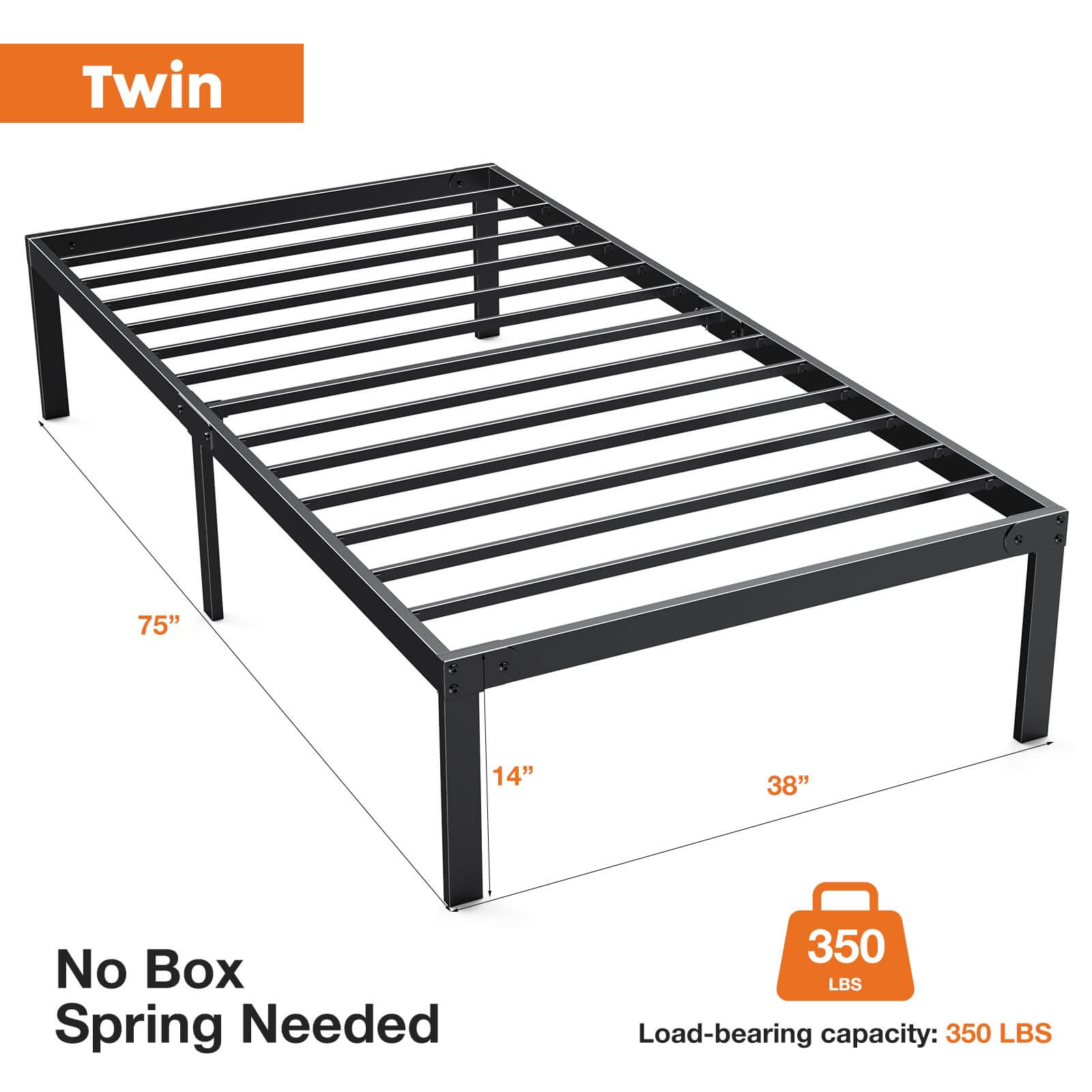 JOYFINITY Heavy Duty Metal Bed Frame with Sturdy Steel Slat Support, No Box Spring Needed