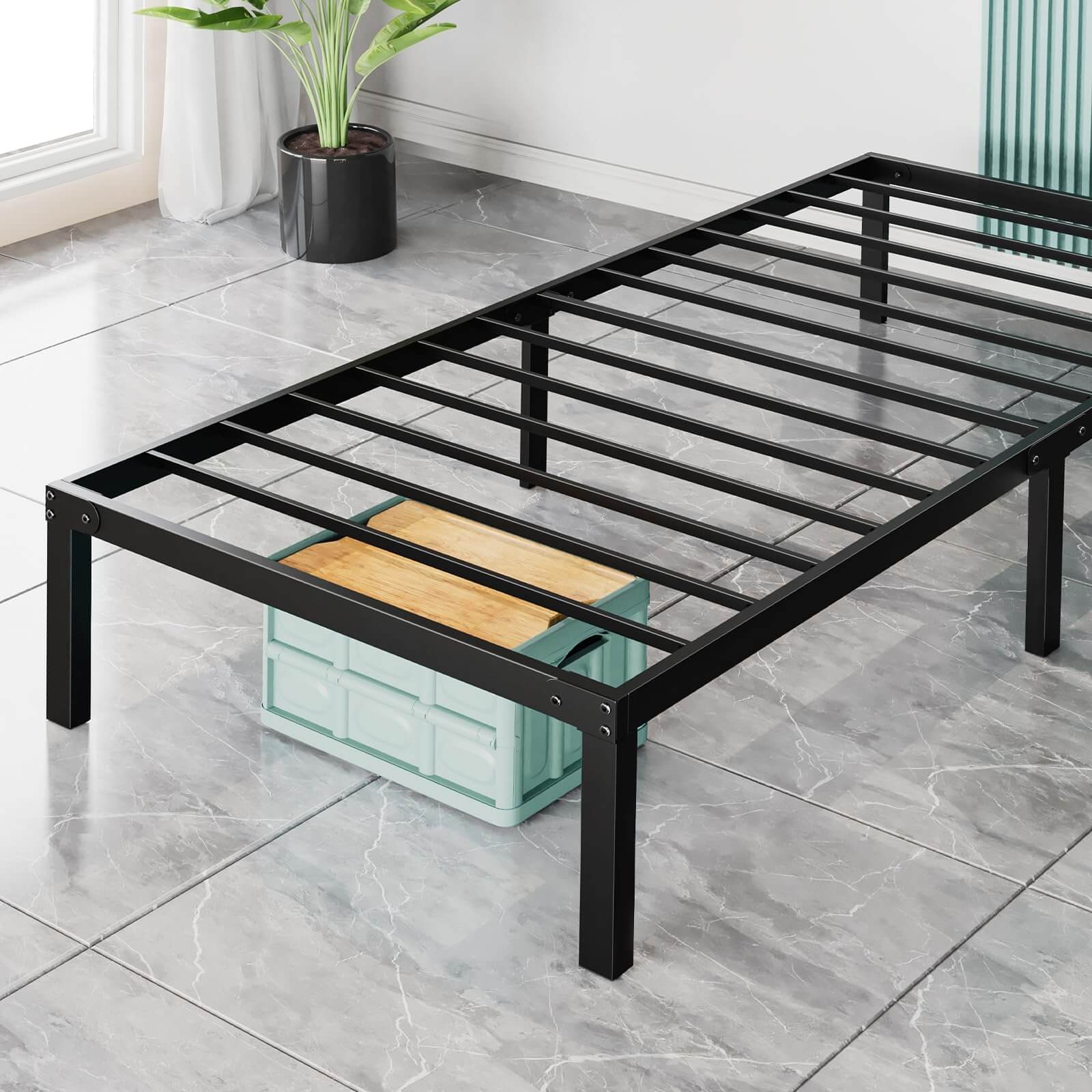 JOYFINITY Heavy Duty Metal Bed Frame with Sturdy Steel Slat Support, No Box Spring Needed