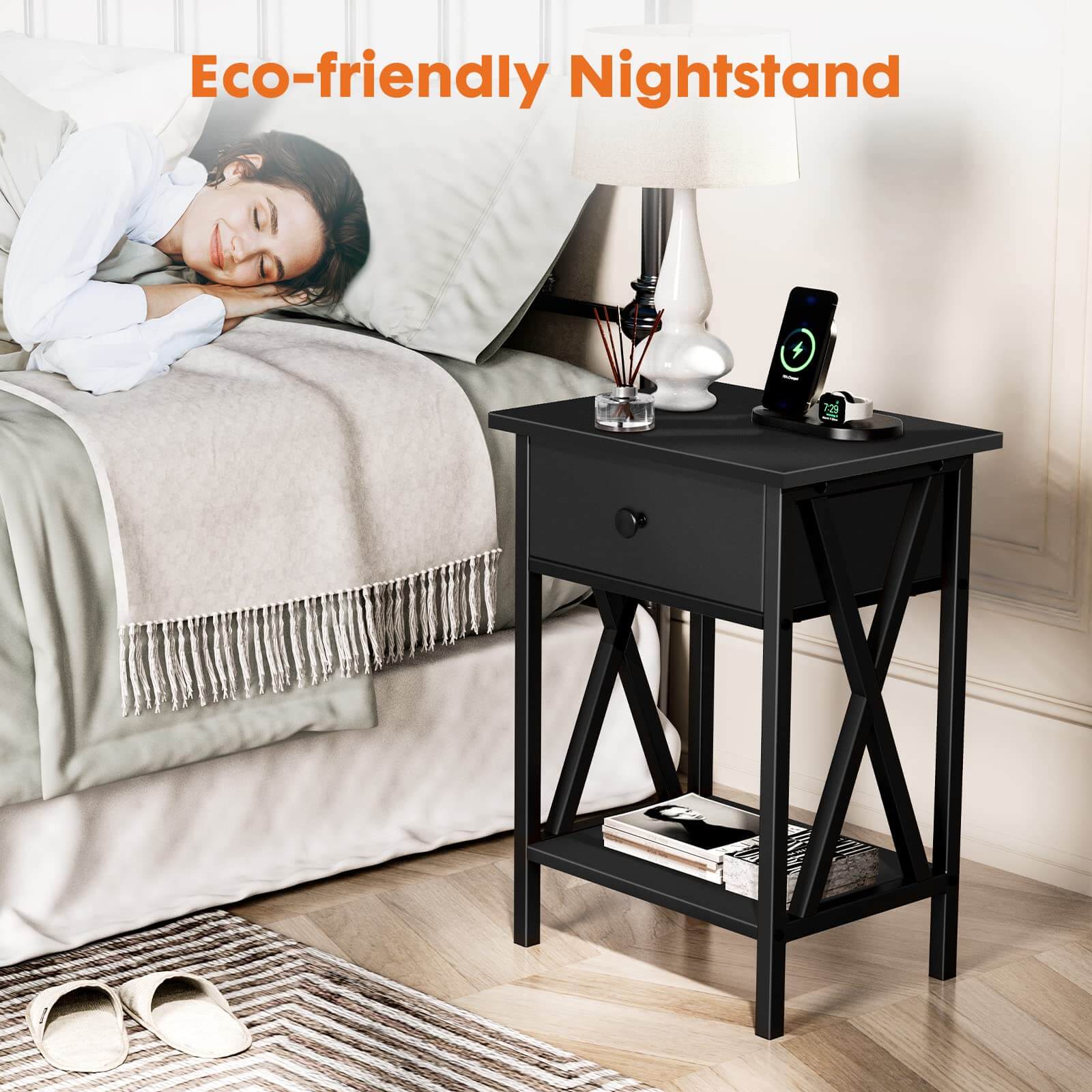 JOYFINITY Nightstands Set of 2 Bedside Tables Night Stand with Storage Drawer