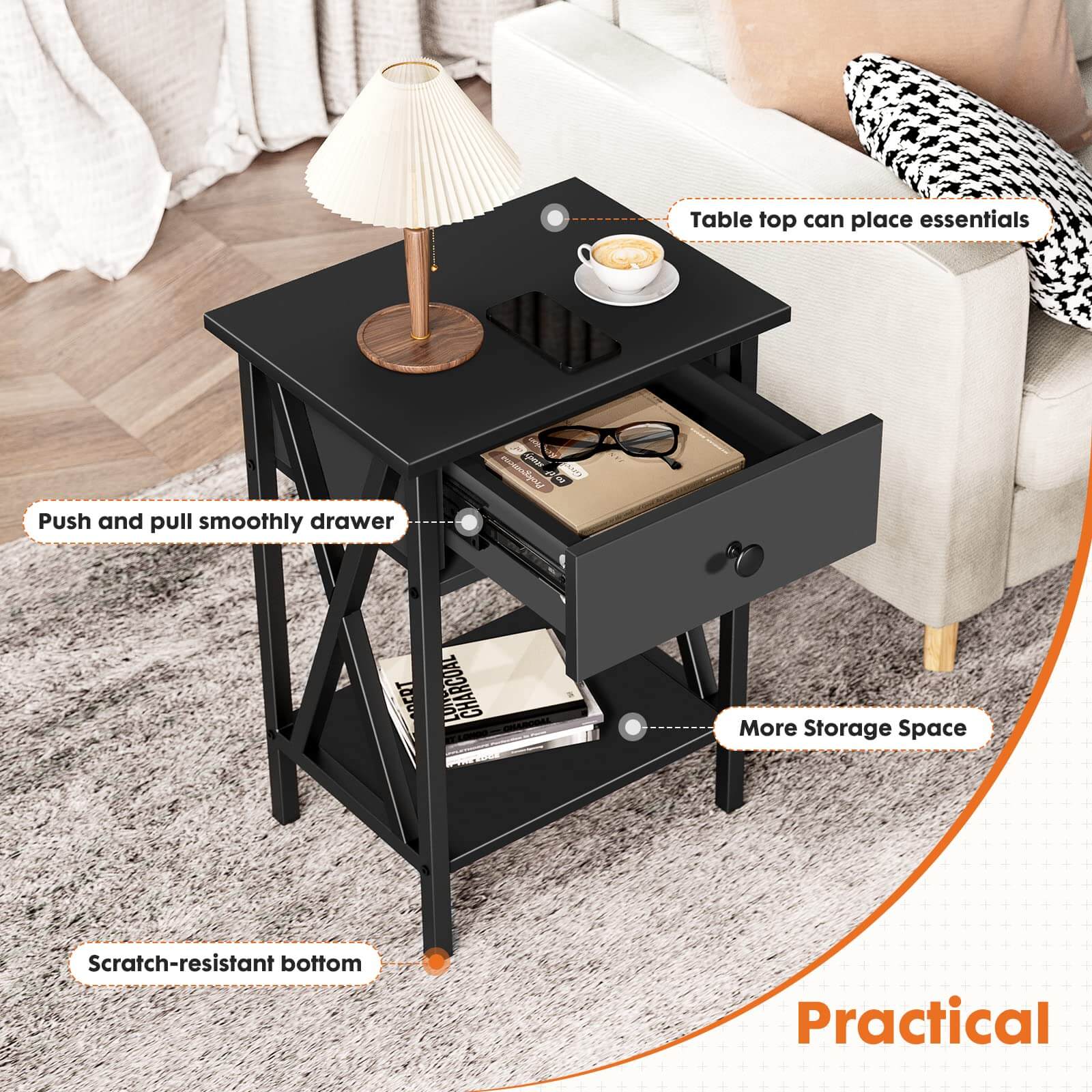 JOYFINITY Nightstands Set of 2 Bedside Tables Night Stand with Storage Drawer